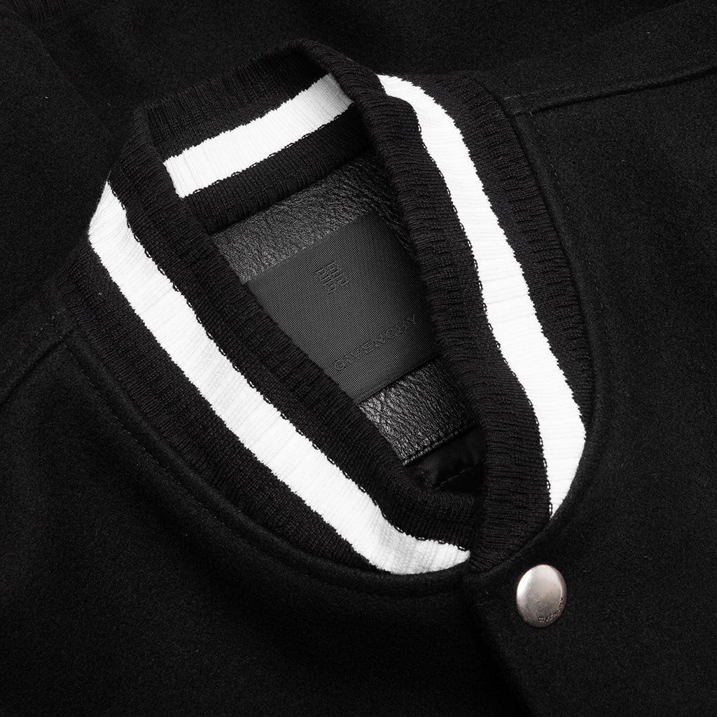 WOOL AND LEATHER 4G VARSITY JACKET - BLACK - 4