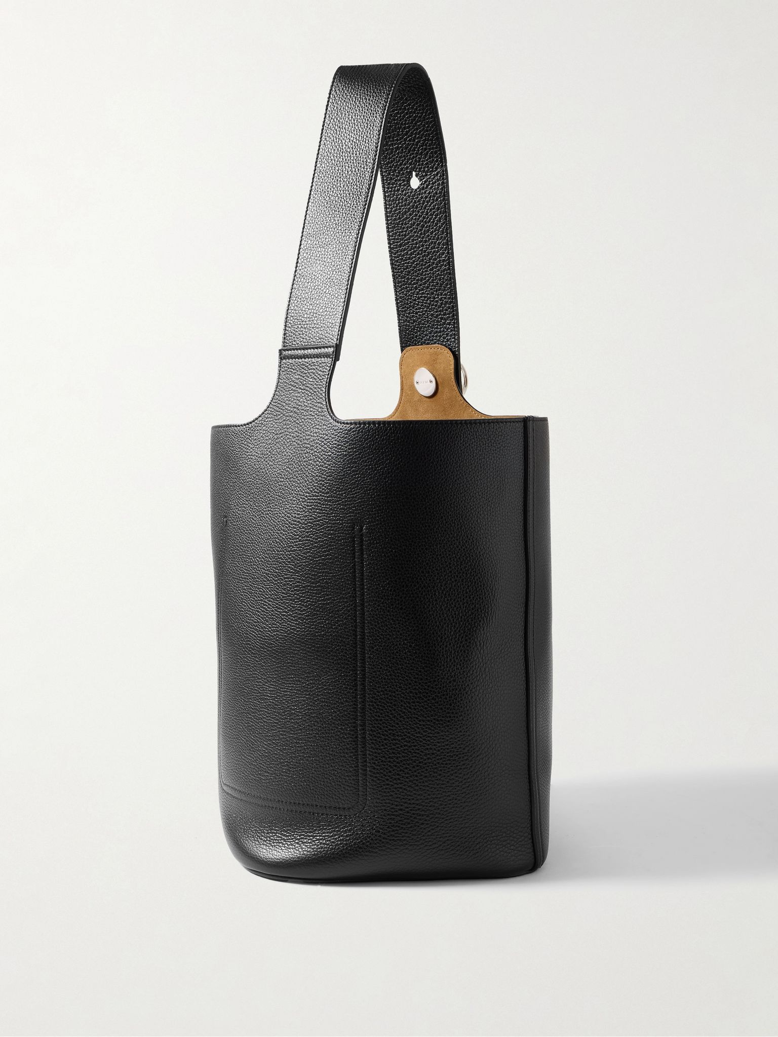 Large Pebble Leather Bucket Bag Black - 3