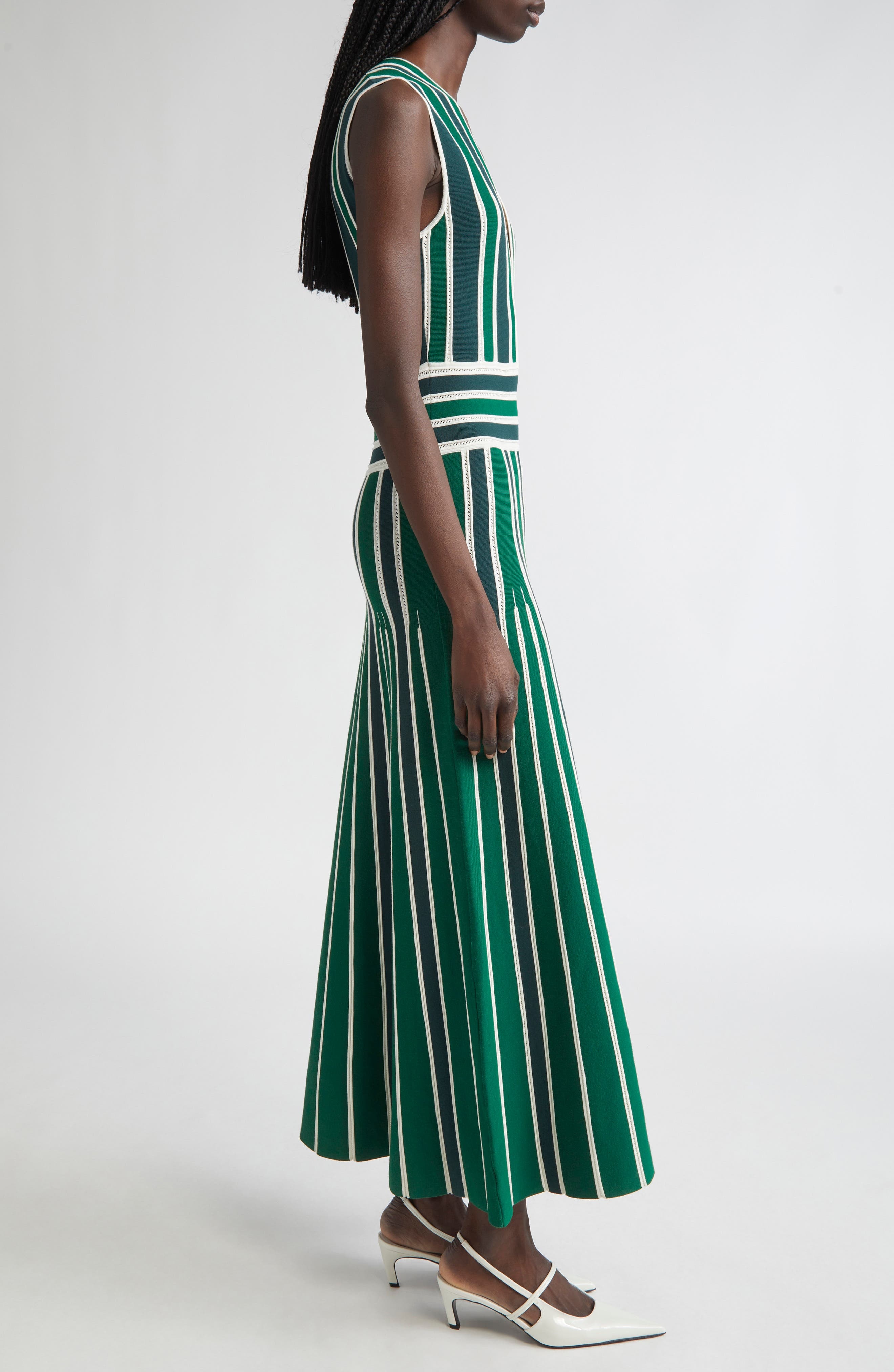 Max Mara Tallone Stripe Sleeveless Maxi Sweater Dress in Green at Nordstrom - 3