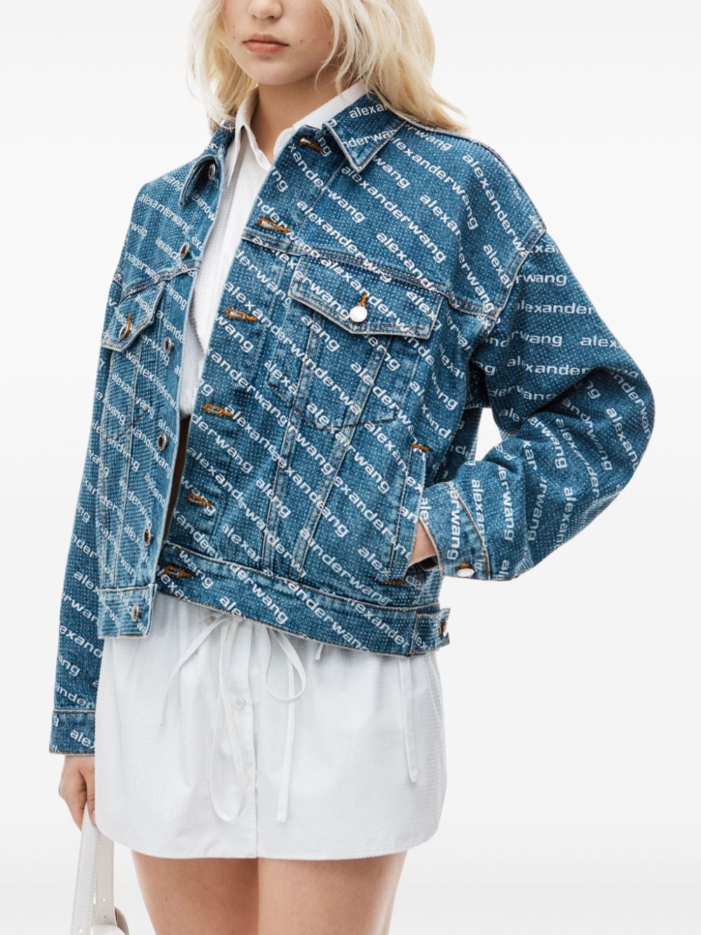 logo-print denim jacket - 4
