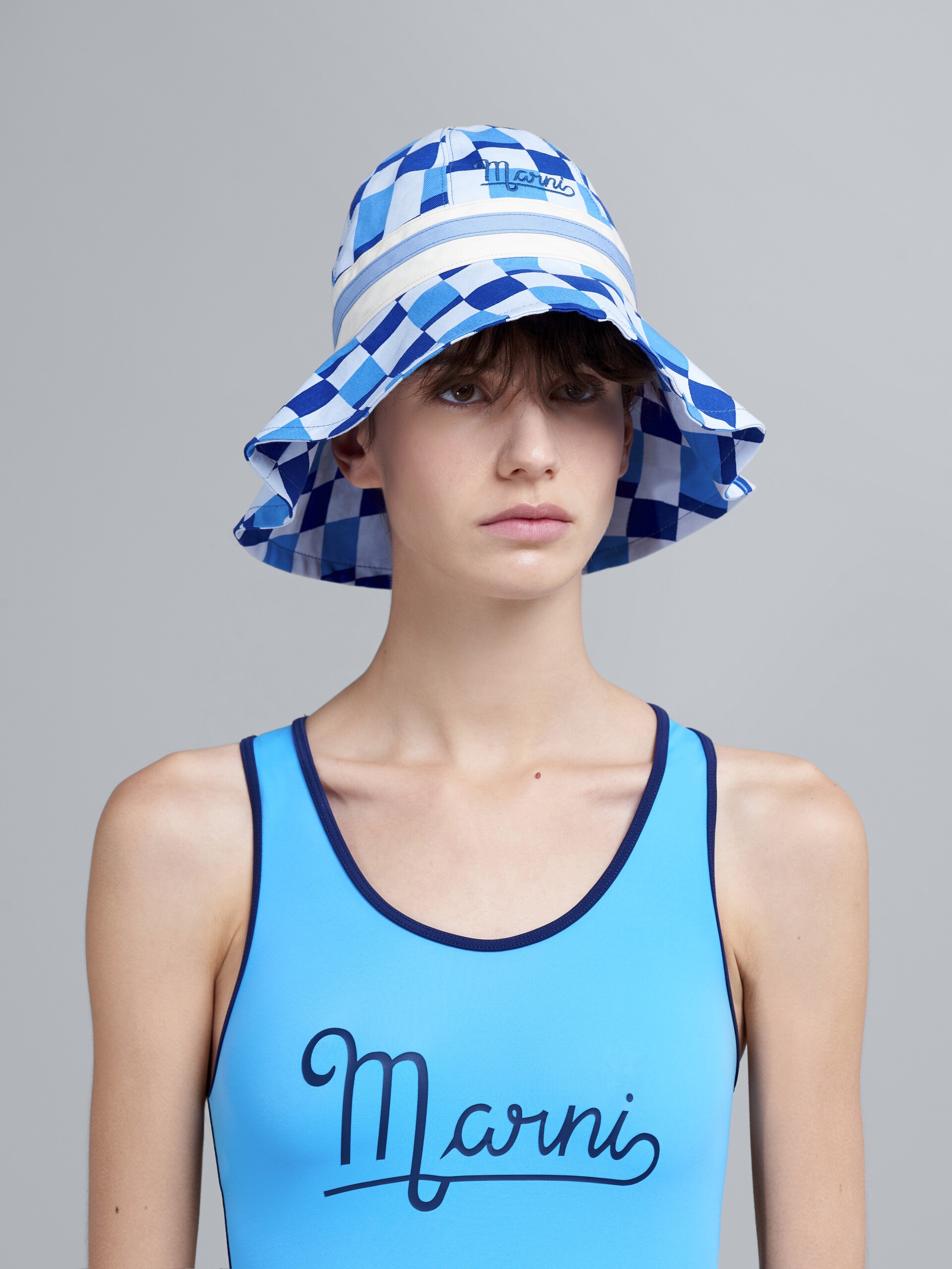 BLUE ALL-OVER PRINT COTTON BUCKET HAT - 2