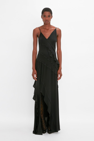 Victoria Beckham Exclusive Asymmetric Bias Frill Dress In Black outlook