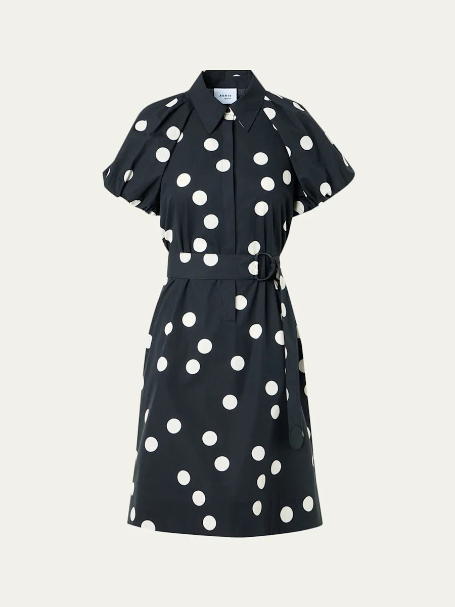 Polka-Dot Cotton Poplin Puff-Sleeve Shirtdress - 1