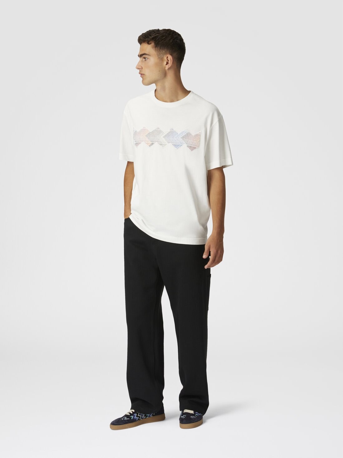 Denim cargo trousers with chevron knit inserts - 2