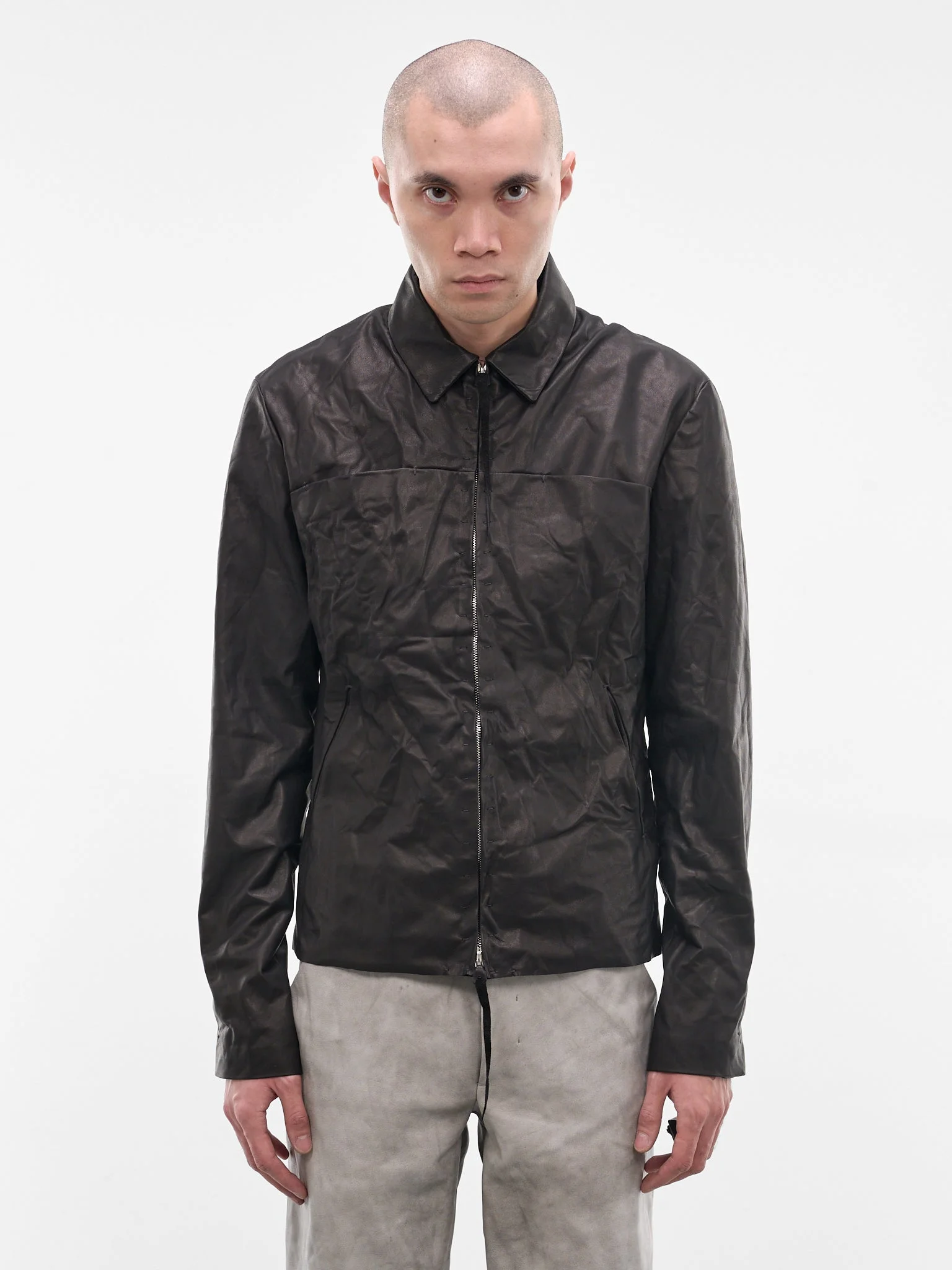 Black Leather Zip Trucker Jacket - 1