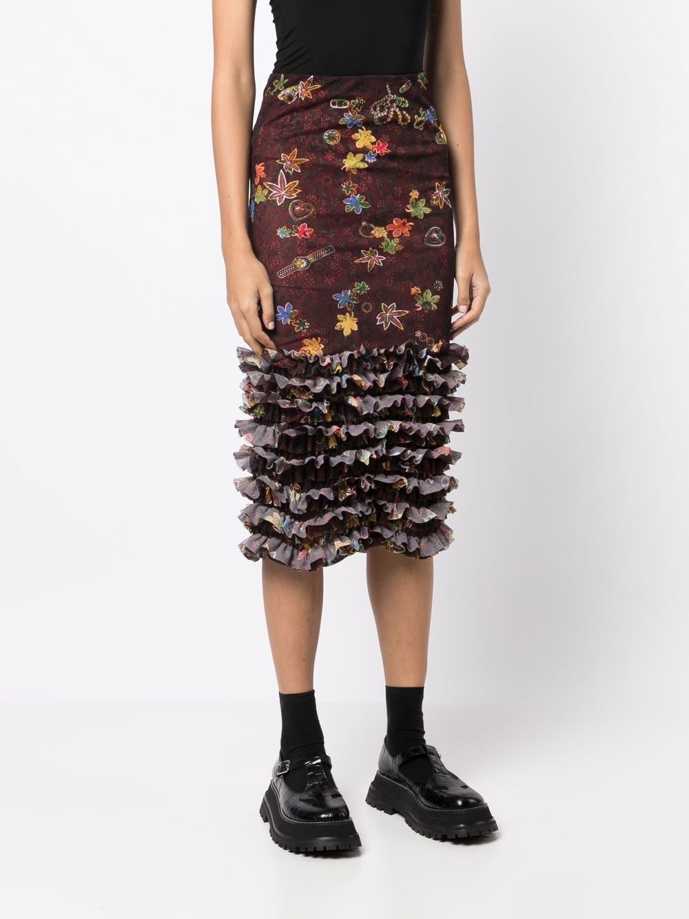 floral-print mesh skirt - 3