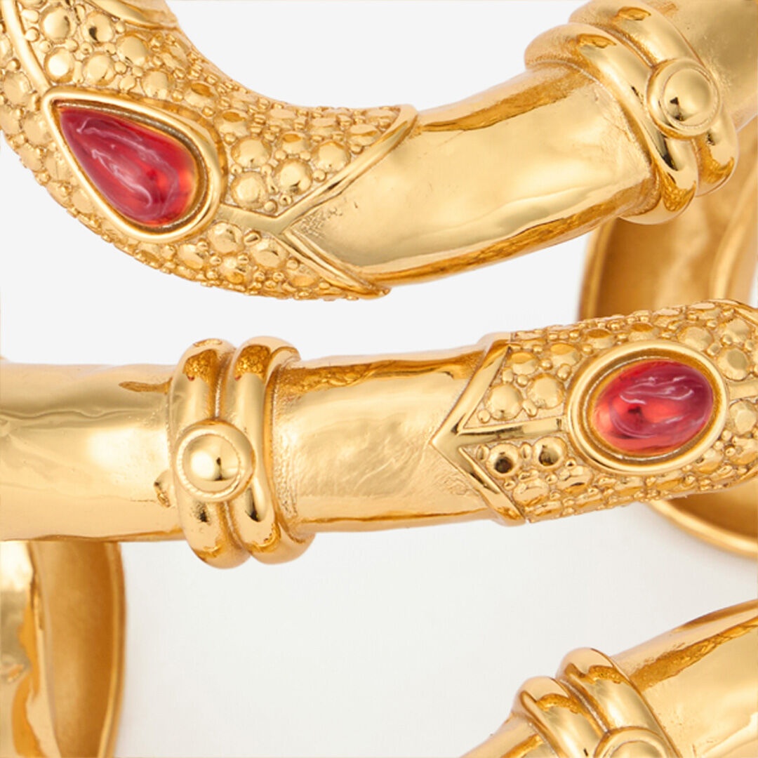 Gold Rigid Bracelet with Black and Ruby Stones - 4