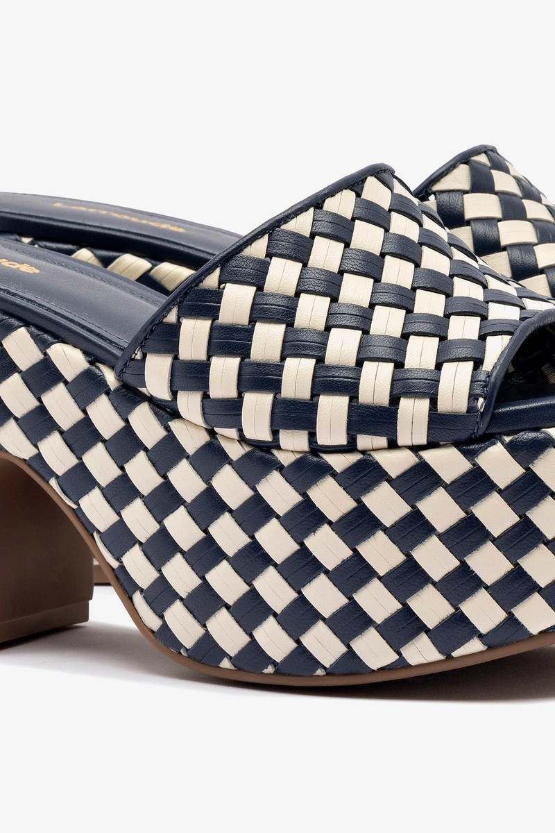 Miso Platform Sandal In Navy and Ivory Leather 4