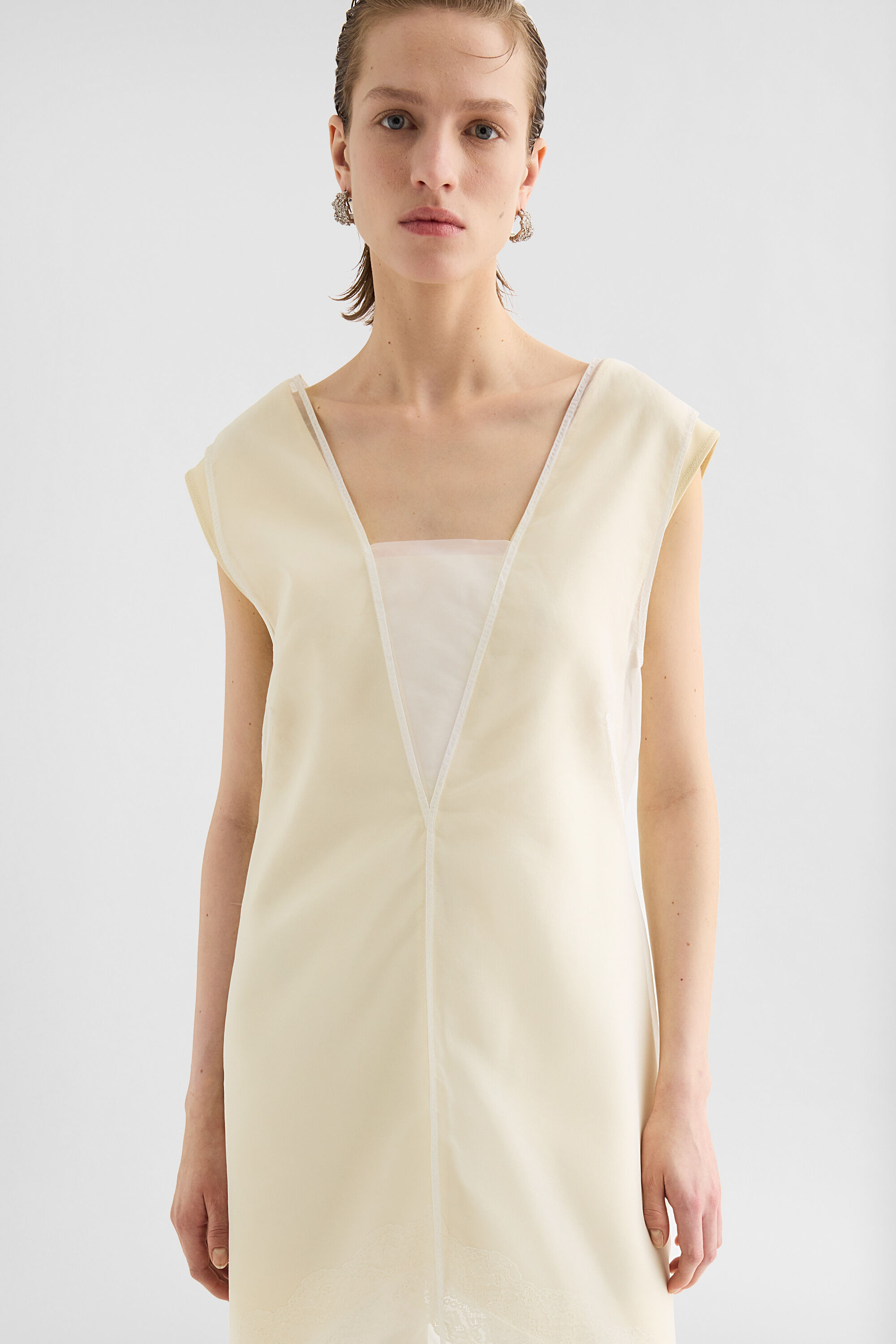 Organza V-Neck Dress - 3