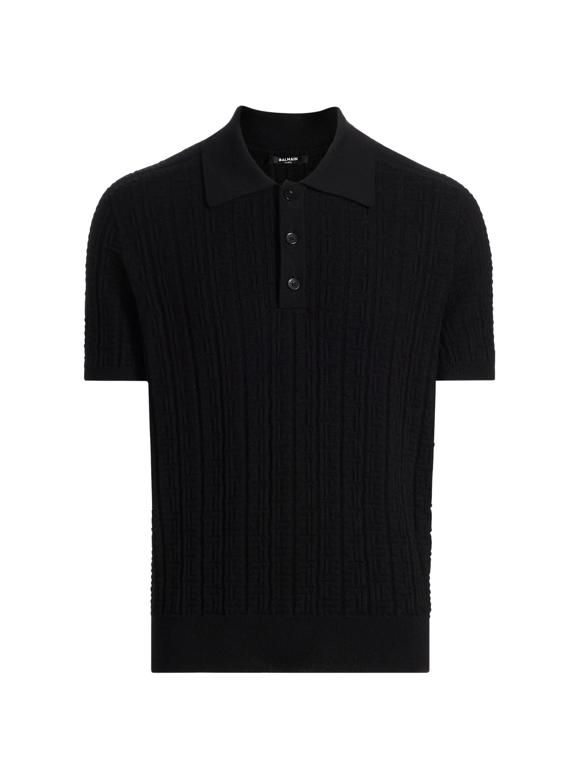 Men's Monogram Jacquard Wool Polo Shirt - Noir - 1
