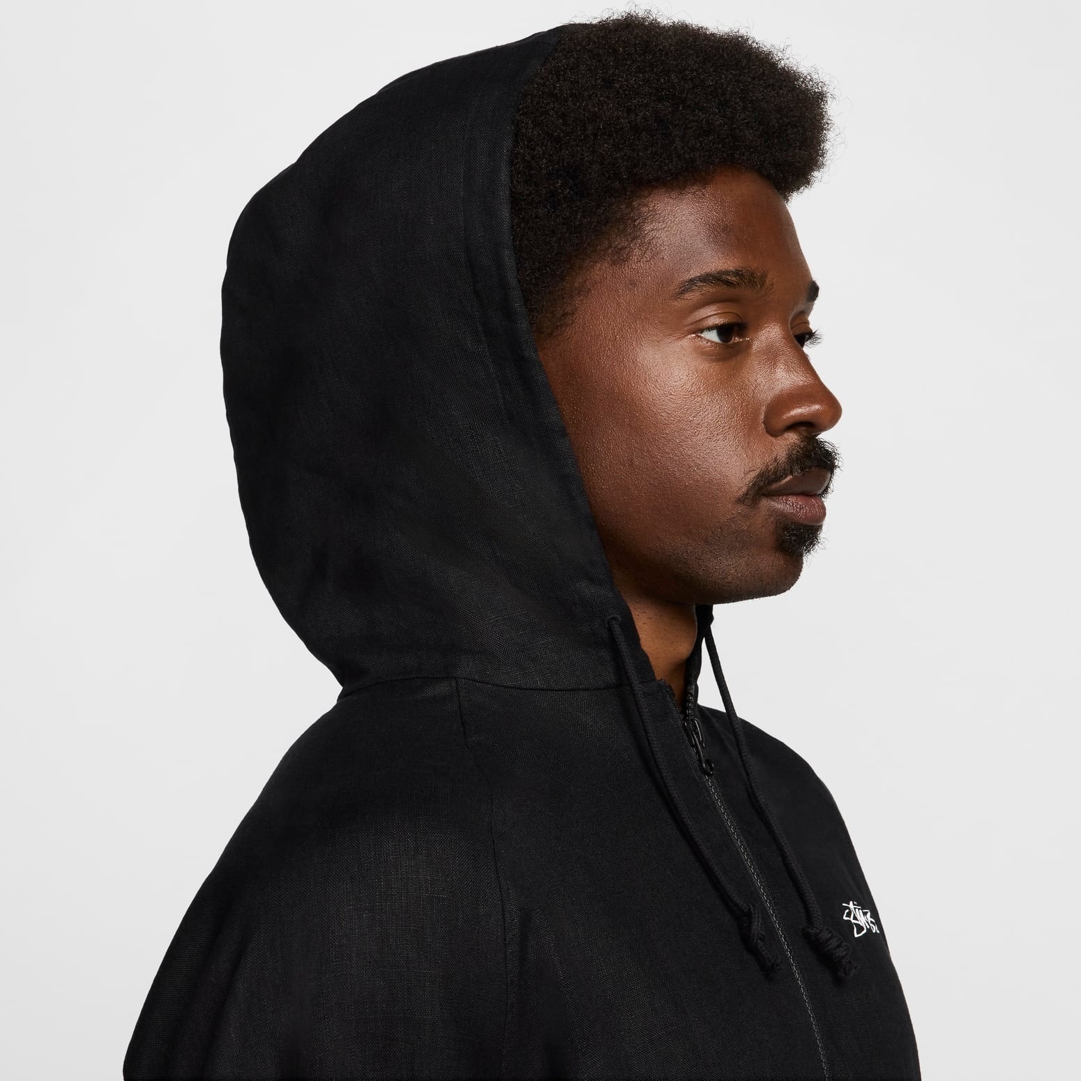 Nike x Stussy Linen Jacket Hoodie 'Black White' FZ5751-010 - 2