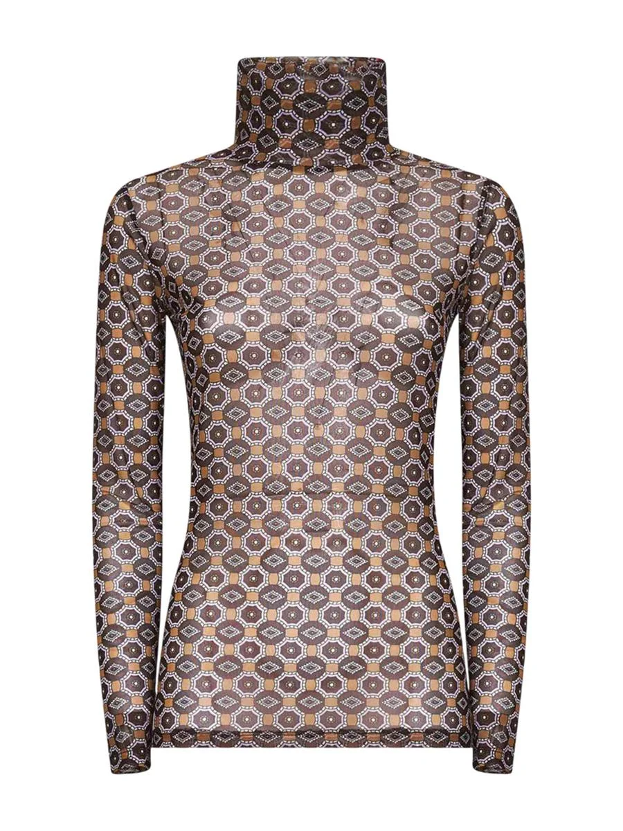 Dries Van Noten Mesh Top With Brown Mini Tie Print - 1