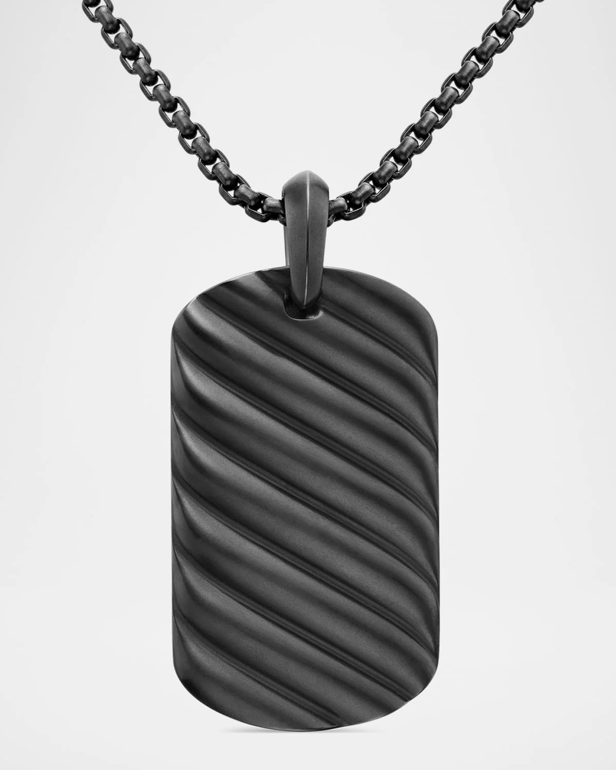 Men's Sculpted Cable Tag Pendant in Black Titanium, 42mm - 1