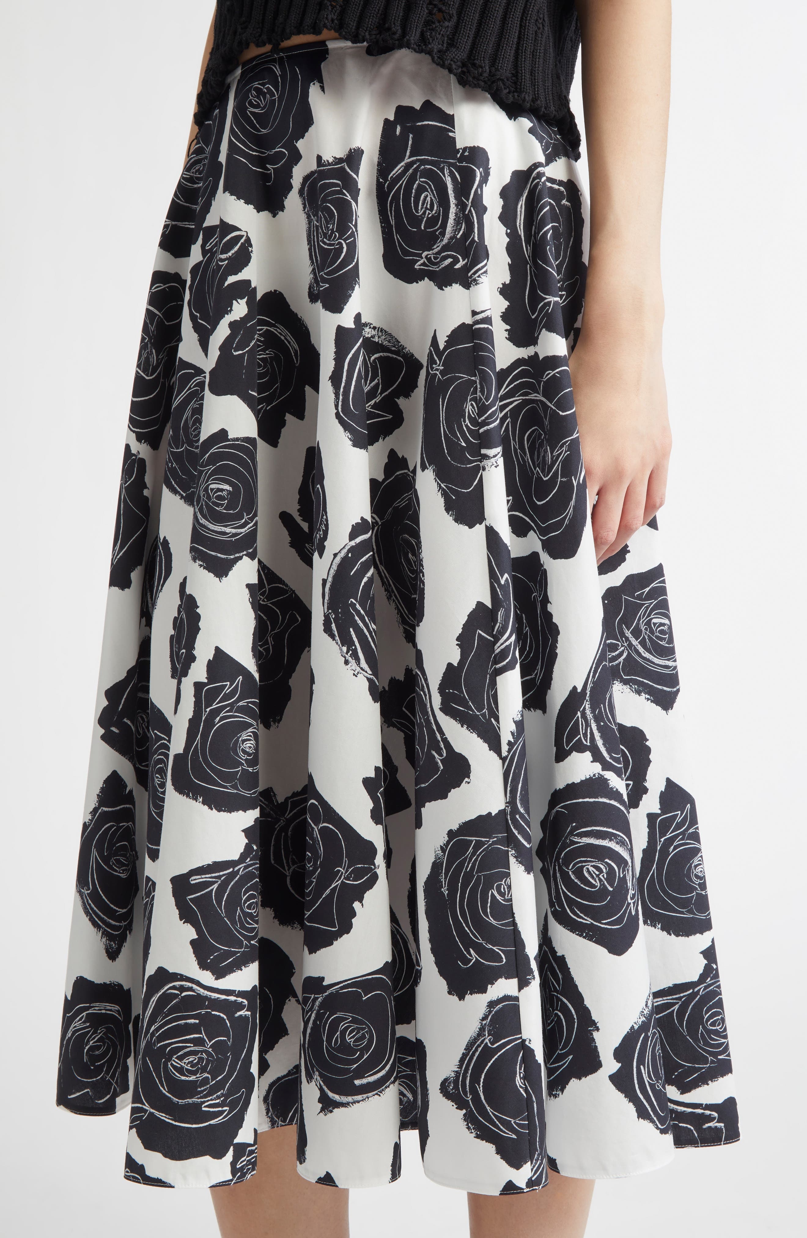 Marni Rose Print Cotton Midi Skirt in Lily White at Nordstrom - 5