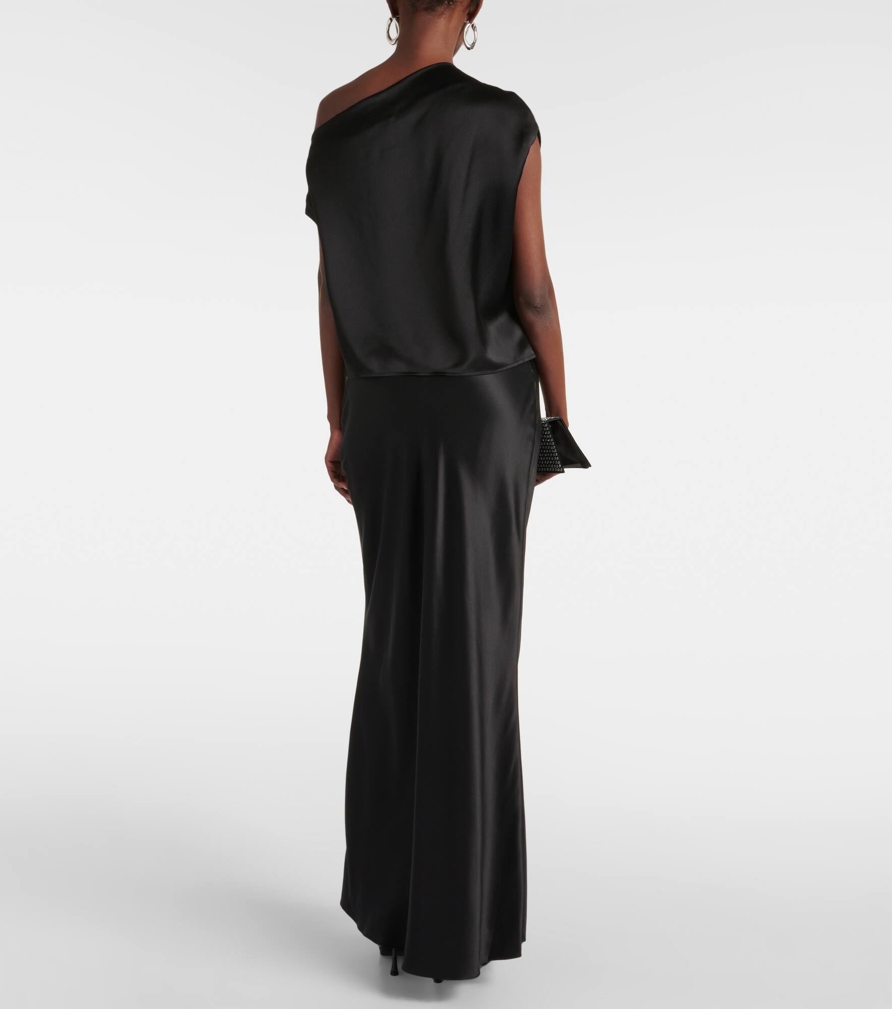 Draped one-shoulder silk top - 3