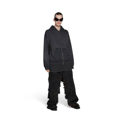 BALENCIAGA Tape Type Ripped Pocket Zip-up Hoodie Large Fit in Black Faded outlook