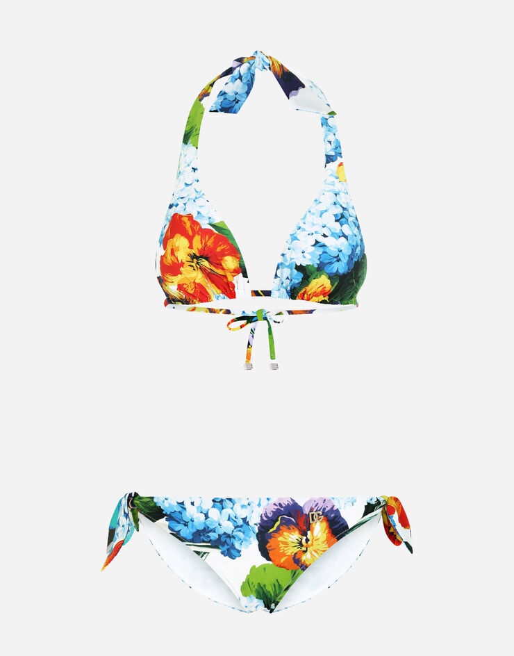 Hydrangea-print padded triangle bikini - 1
