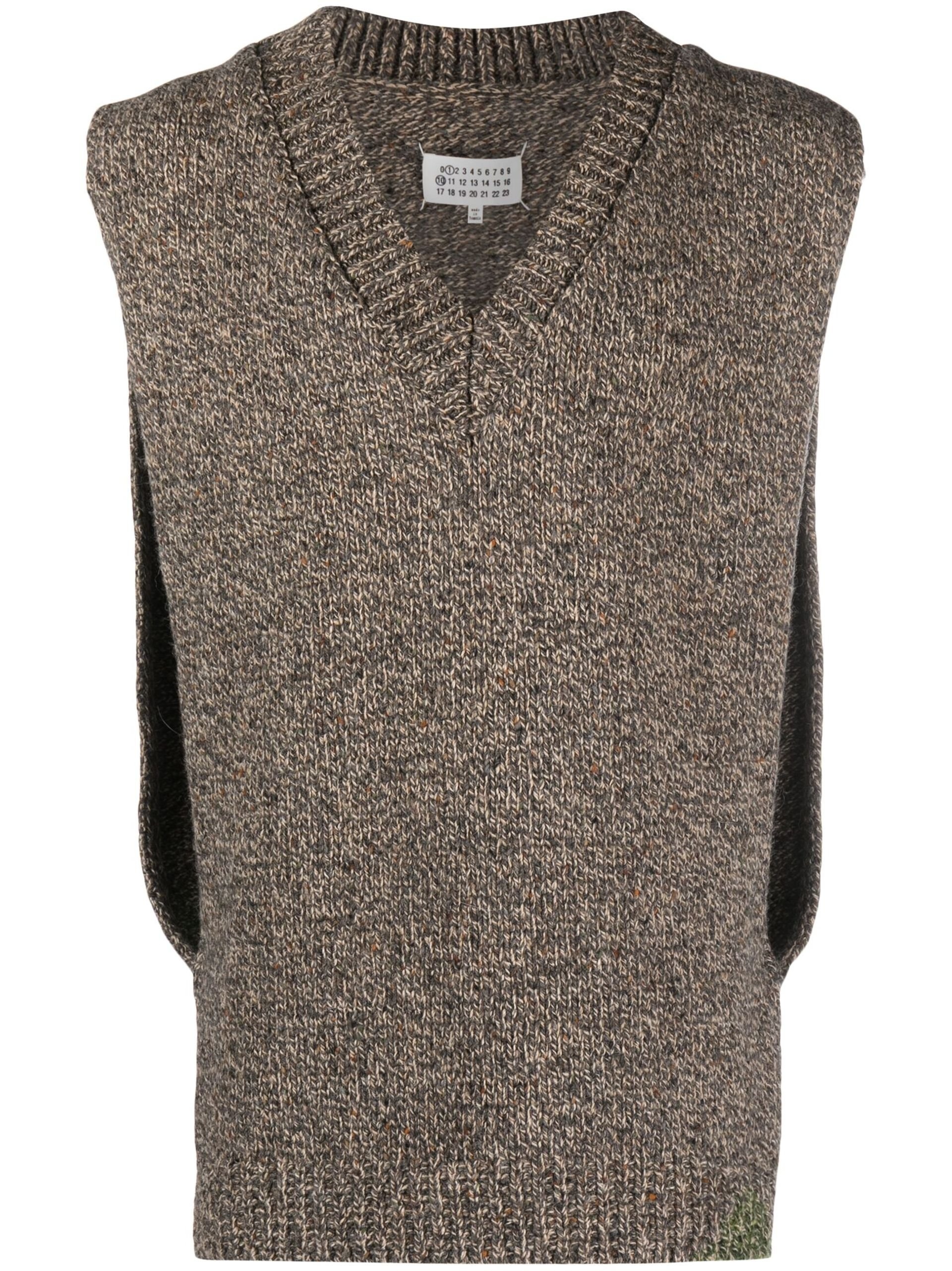 Brown V-Neck Wool Vest - 1