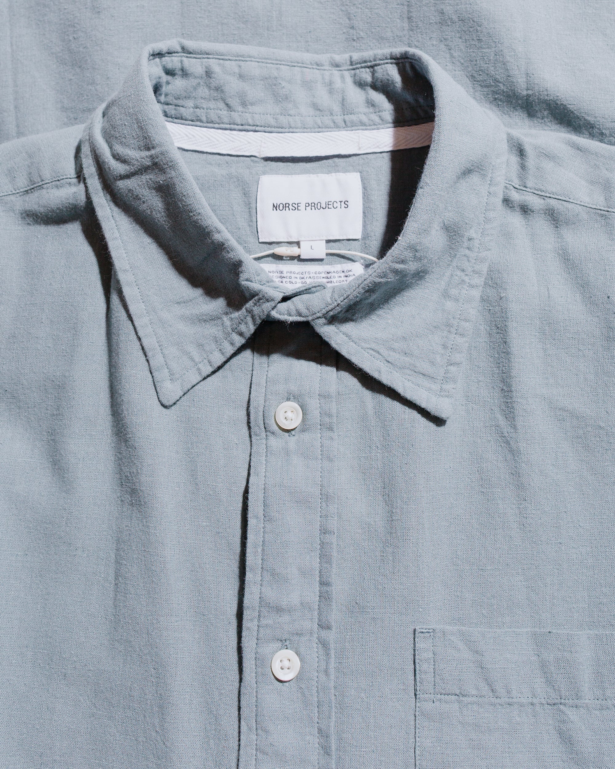 Algot Relaxed Cotton Linen Shirt Greyish Blue - 5
