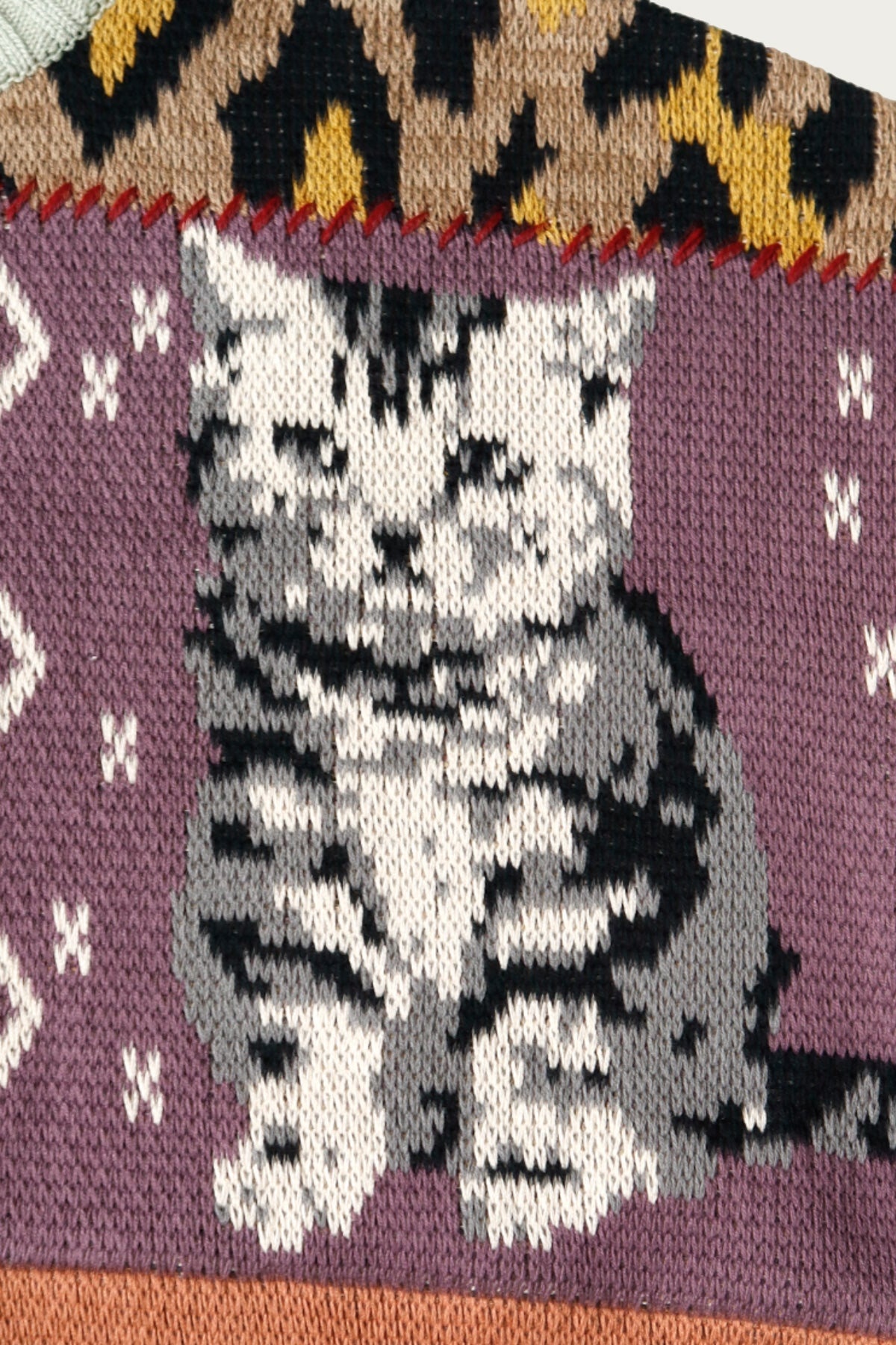 5G Cotton Knit Patchwork BIG Crew Sweater(Cat&Raven) - Mint - 4