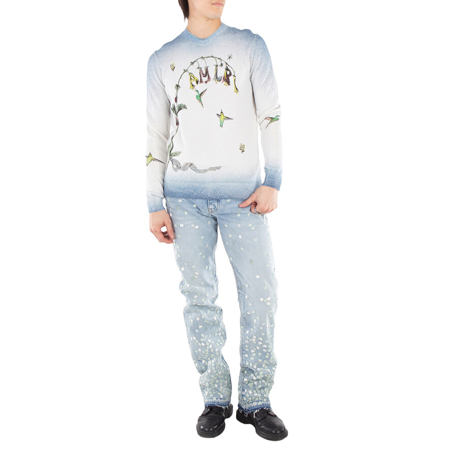 Amiri Men's Blue Floral Appliqued Straight Jeans - 4