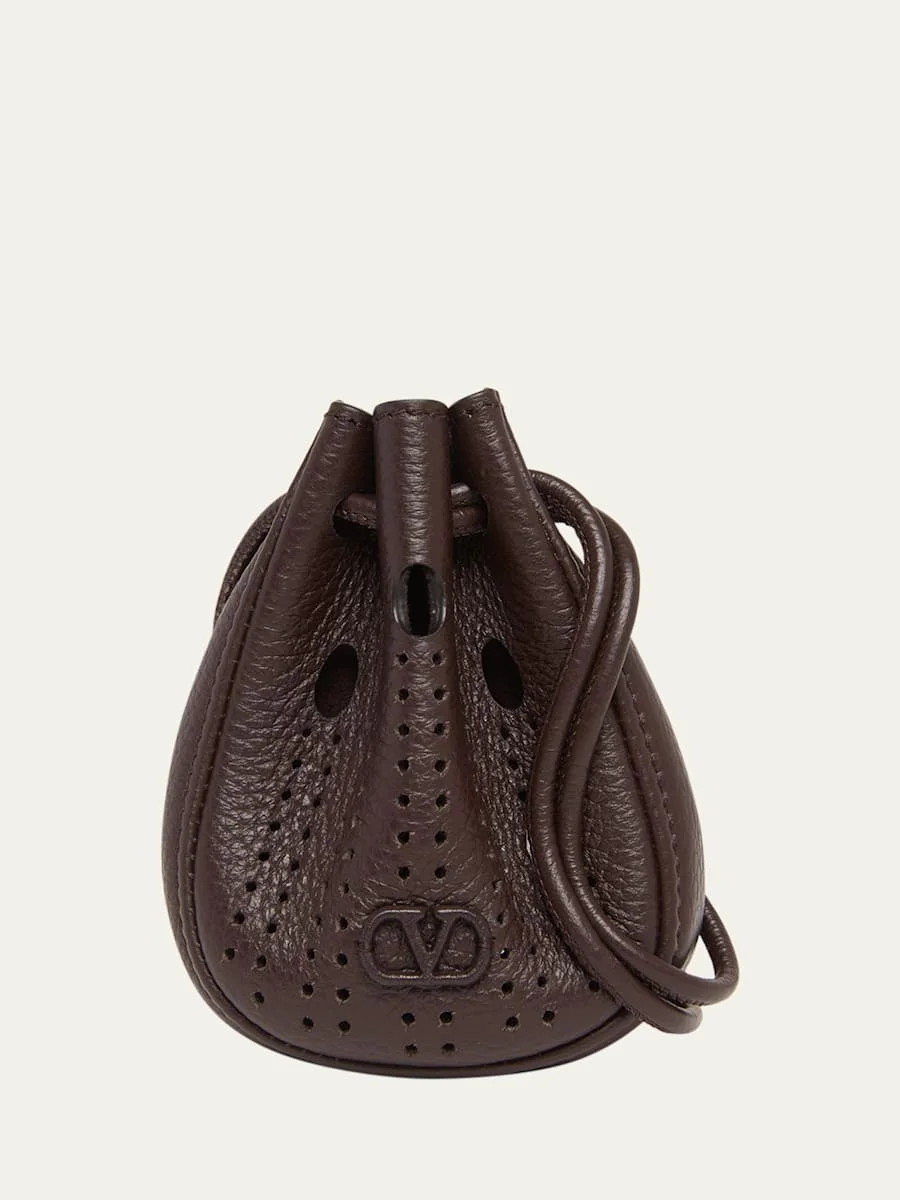 Men's Mini Drawstring Bag in Grained Leather - 1