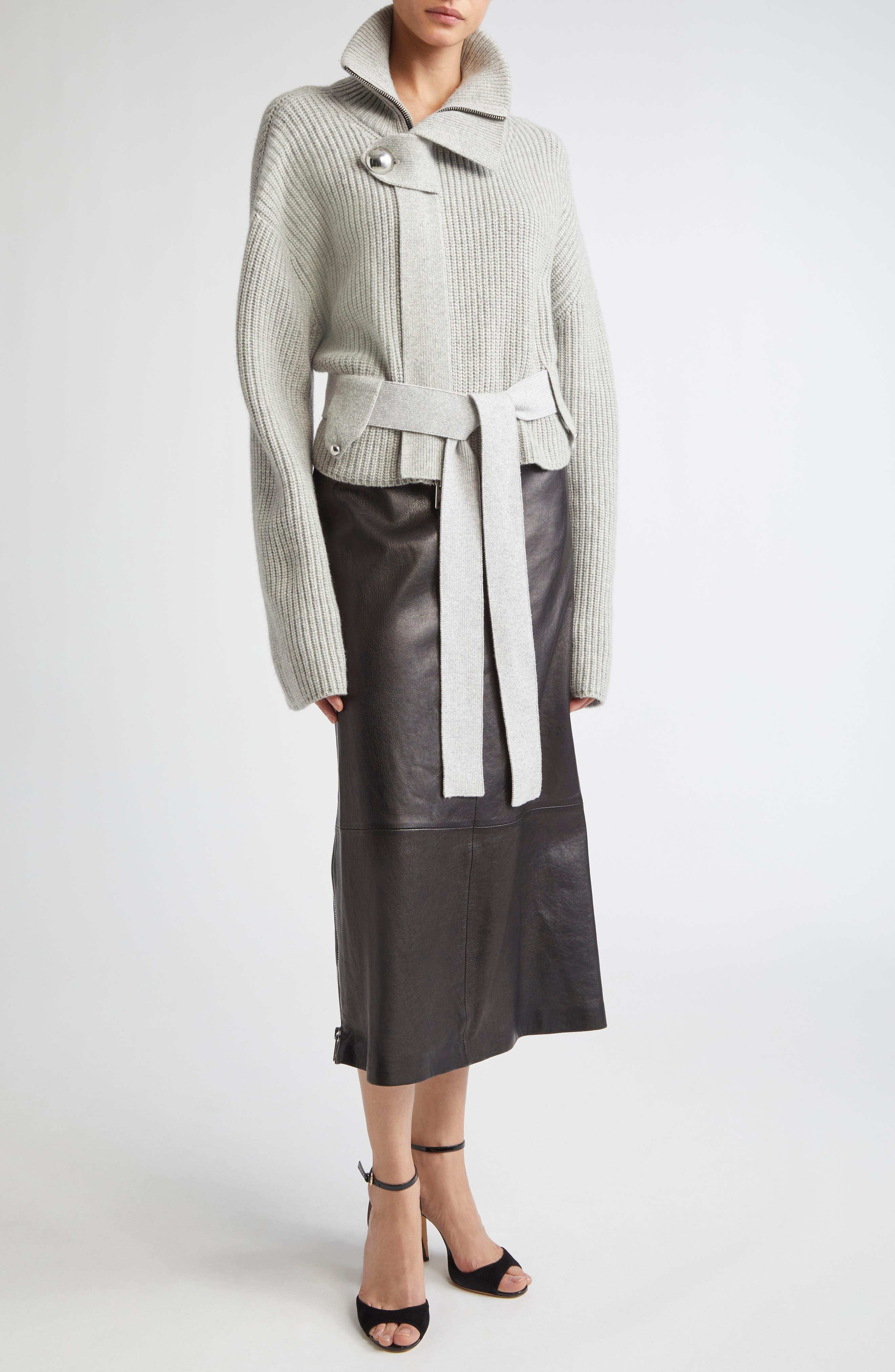 Brandon Maxwell Leather Midi Skirt in Black at Nordstrom - 2