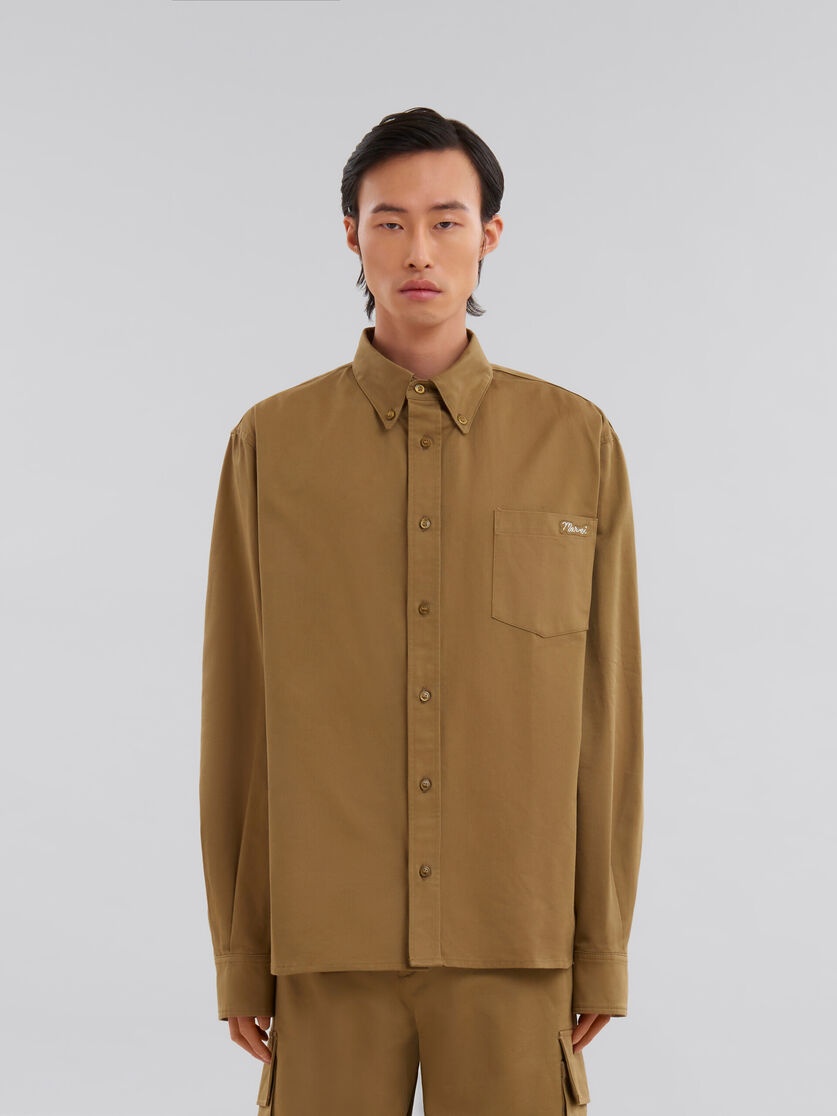 GREEN ORGANIC GABARDINE SHIRT WITH MARNI MENDING PATCH - 2