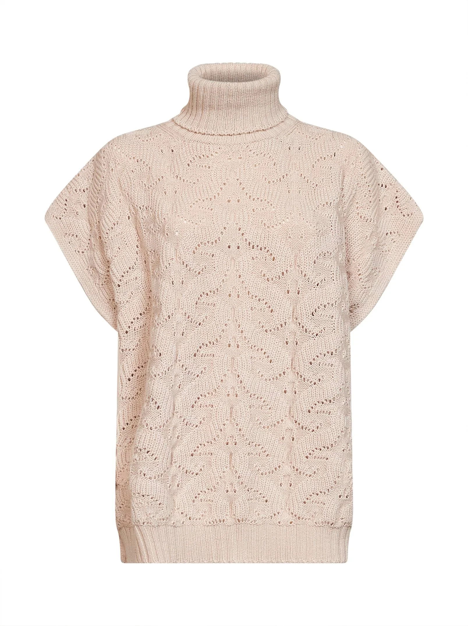 Cream Paisley-pattern stitch knit turtleneck sweater - 1