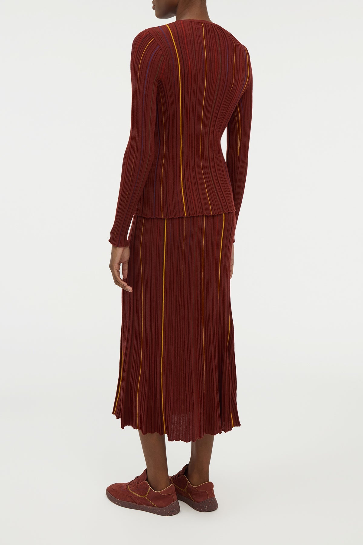 Augie Pinstripe Knit Sweater in Burnt Sienna Merino Wool - 4