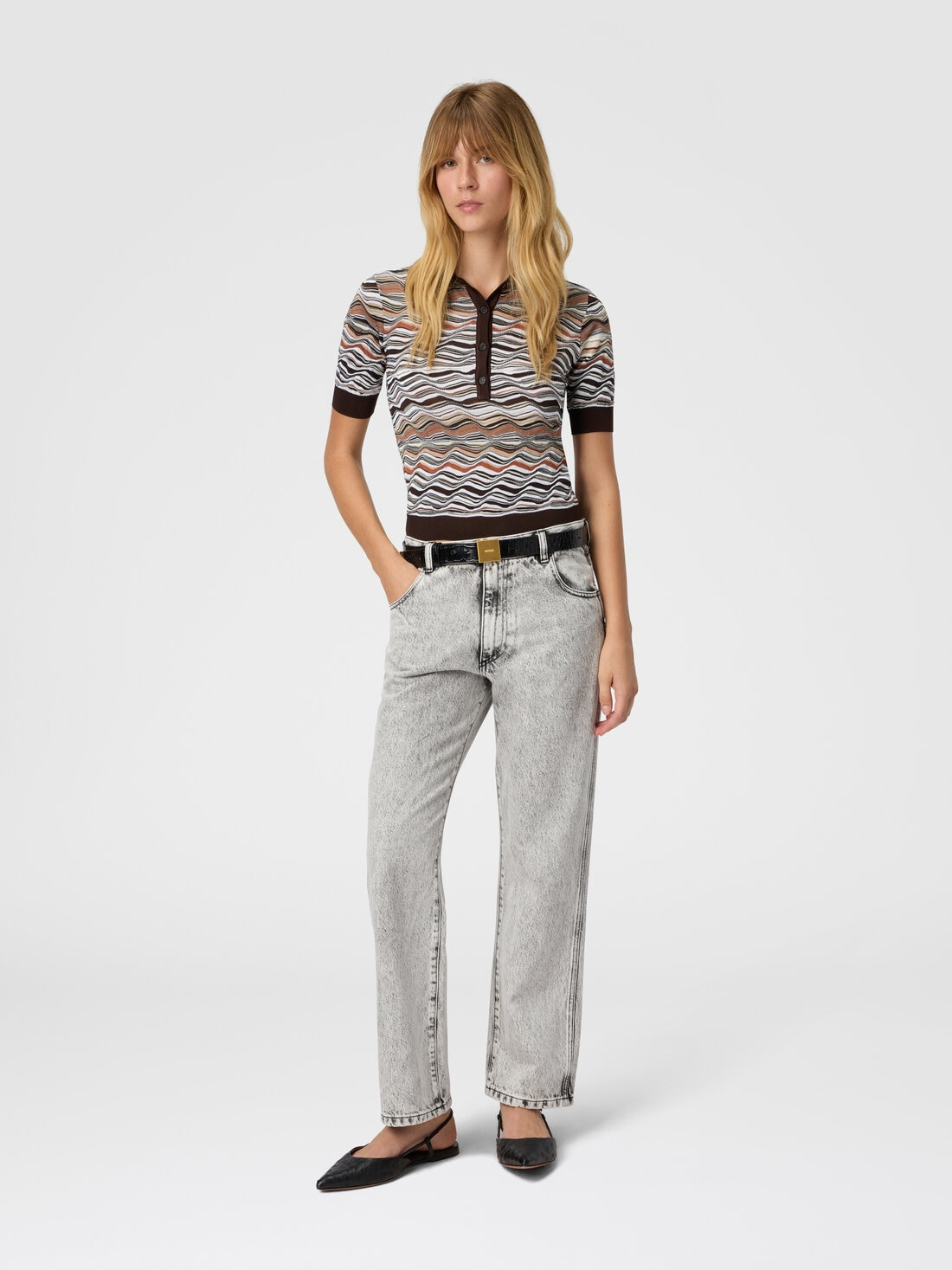 Short Sleeve Polo with Wave Pattern - 2