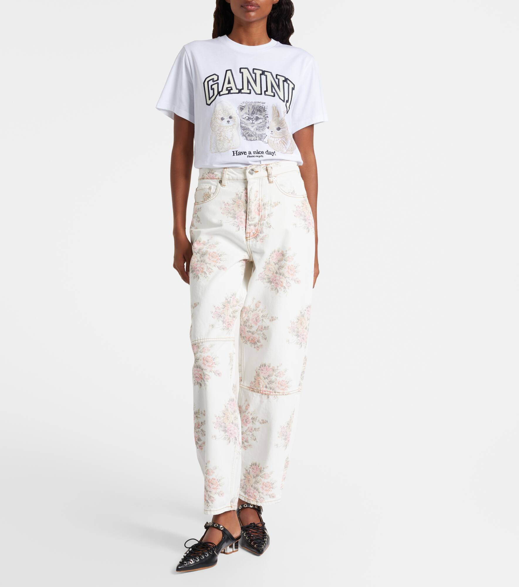Stary floral mid-rise barrel-leg jeans - 6