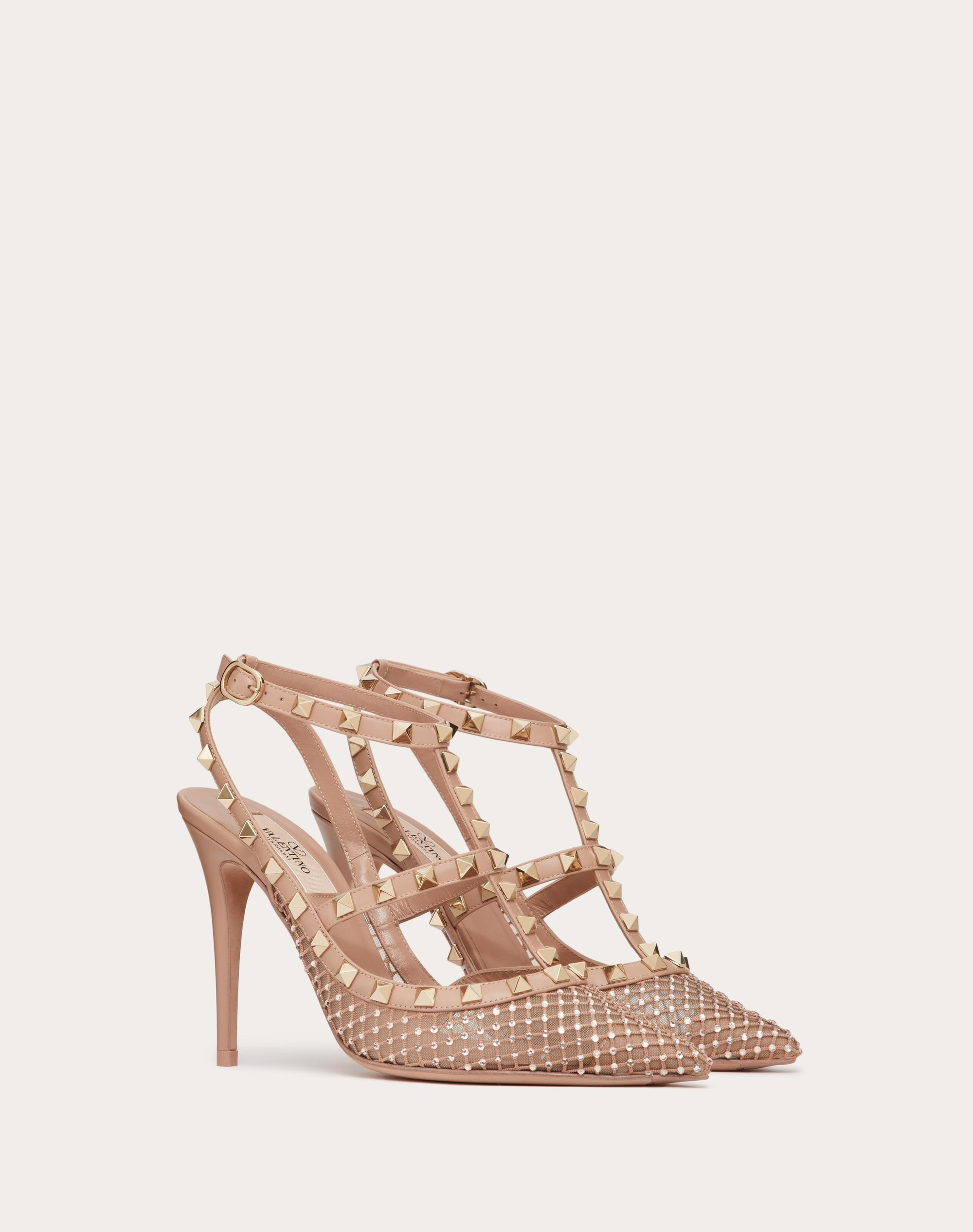 Valentino ROCKSTUD MESH PUMP WITH CRYSTALS AND STRAPS 100MM Valentino ROCKSTUD MESH PUMP WITH CRYSTALS AND STRAPS 100MM