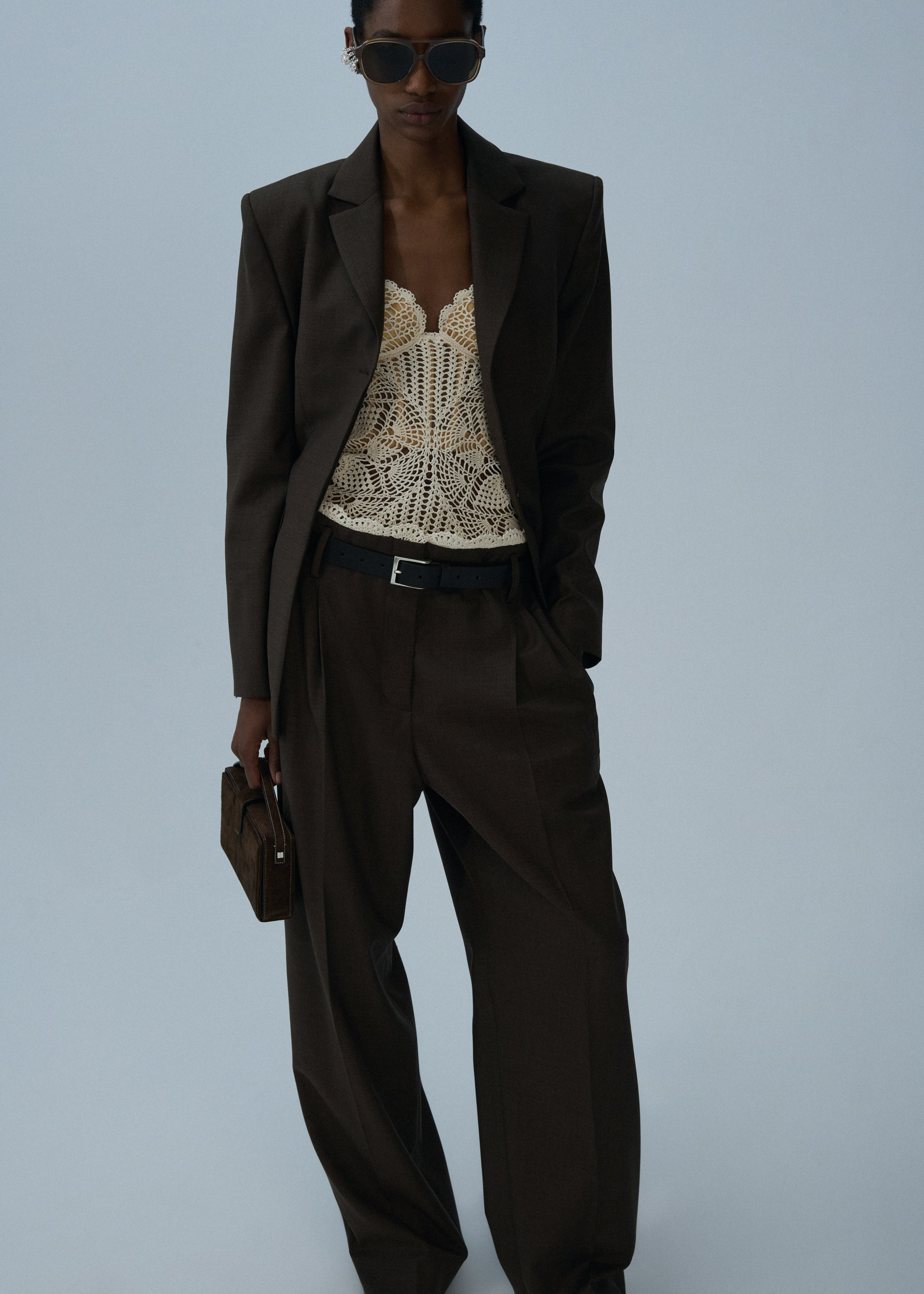 Wool hourglass blazer in brown - 3