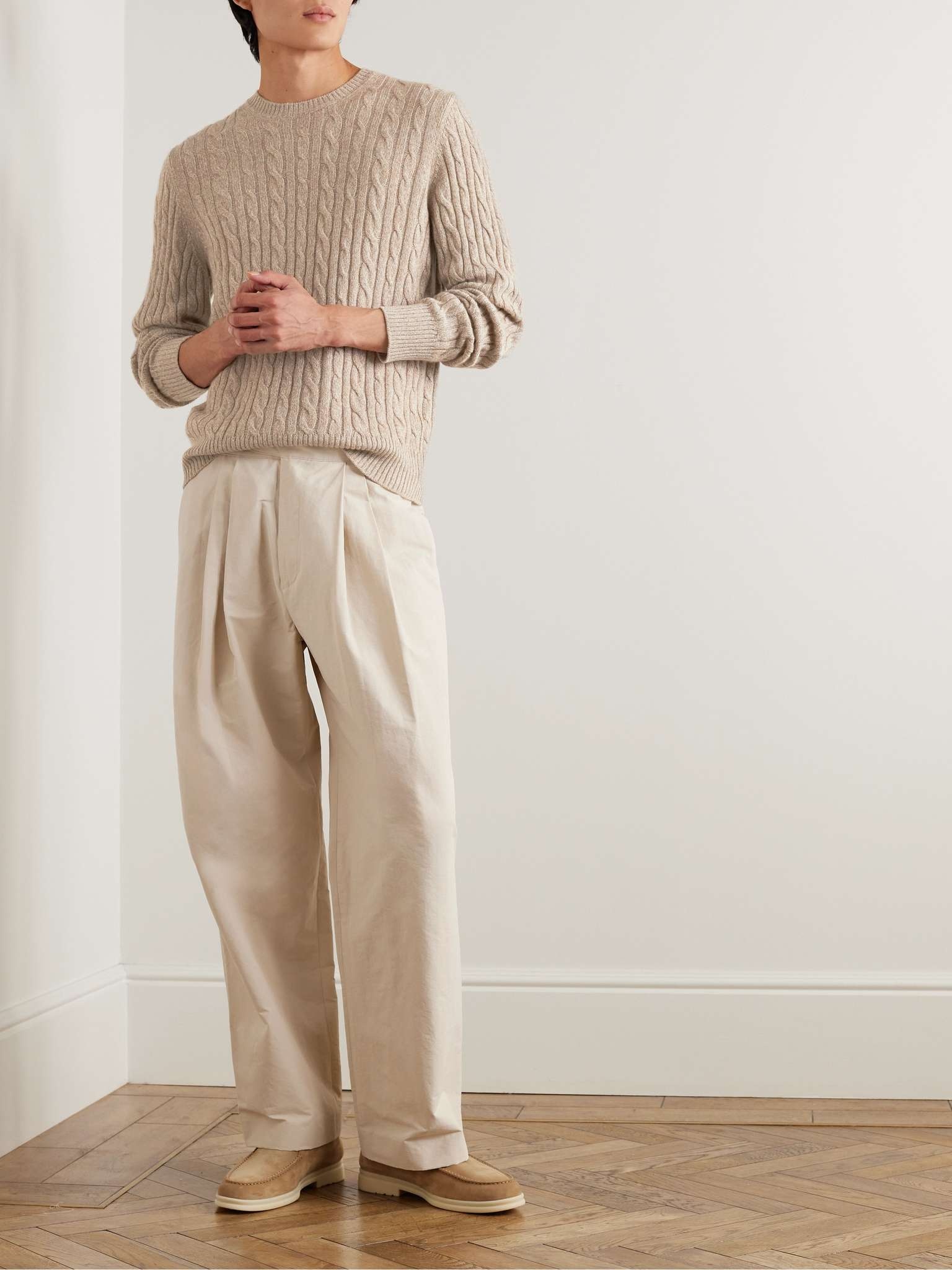 Ribbed Cable-Knit Cashmere Rollneck Sweater