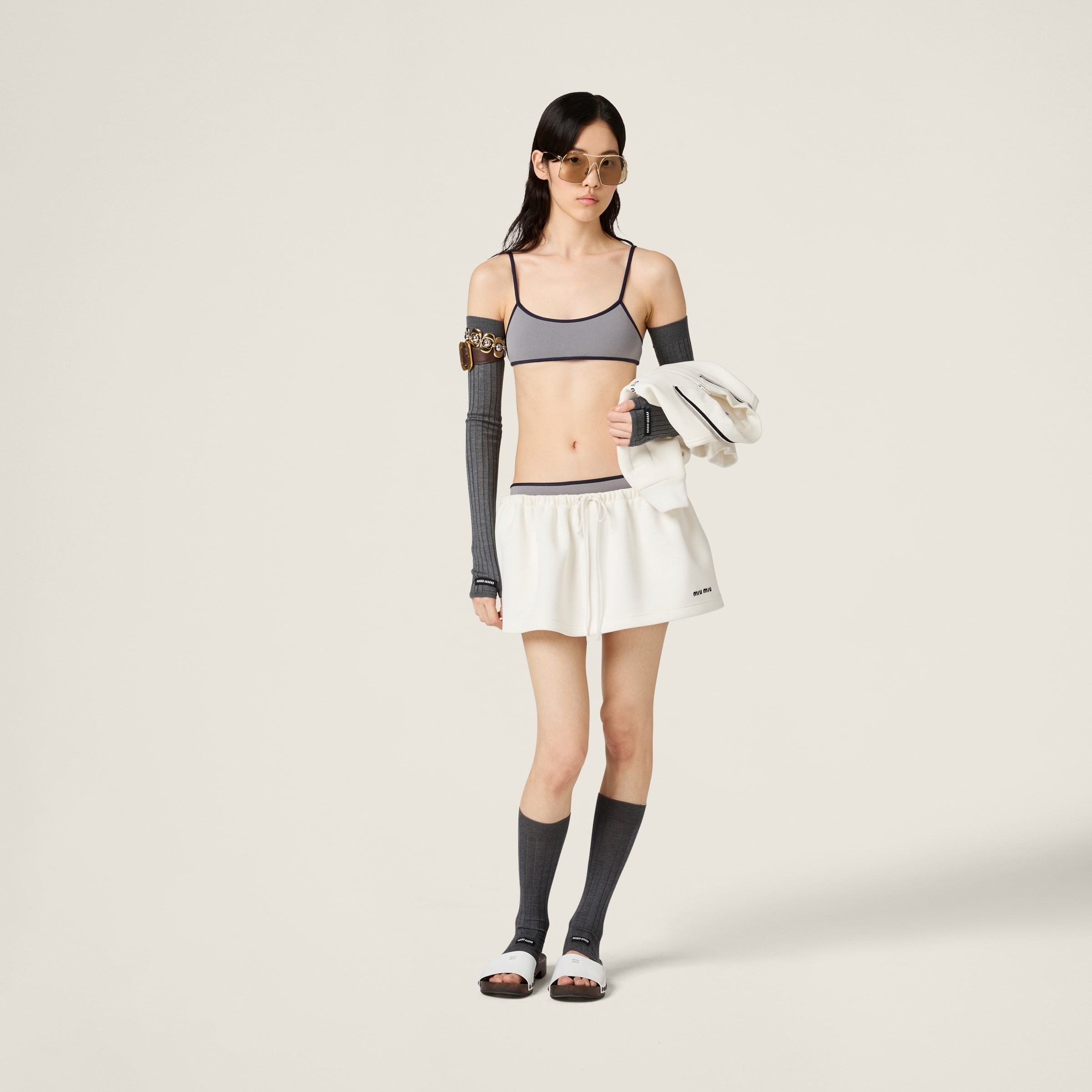 Bonded piqué and technical jersey miniskirt - 2