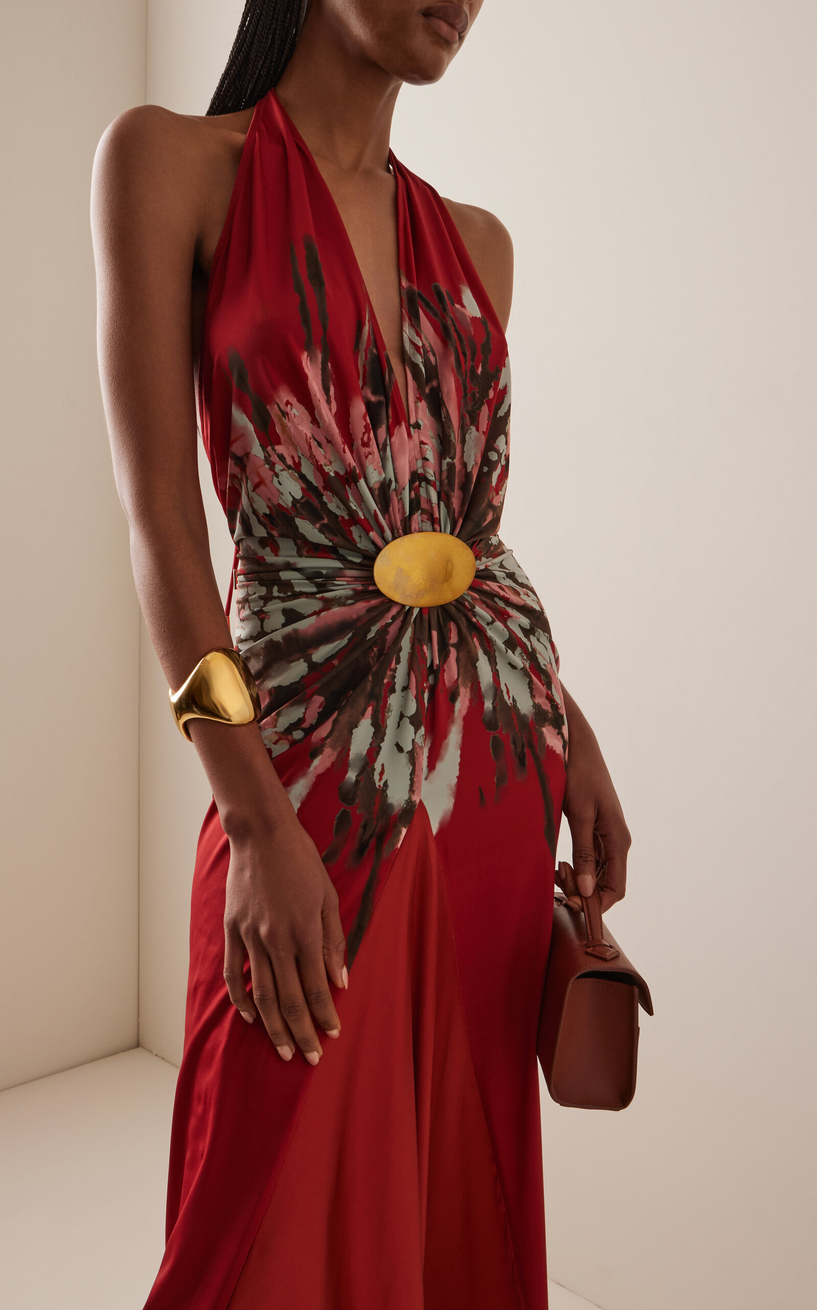 Aiko Gathered Satin Dress red - 2