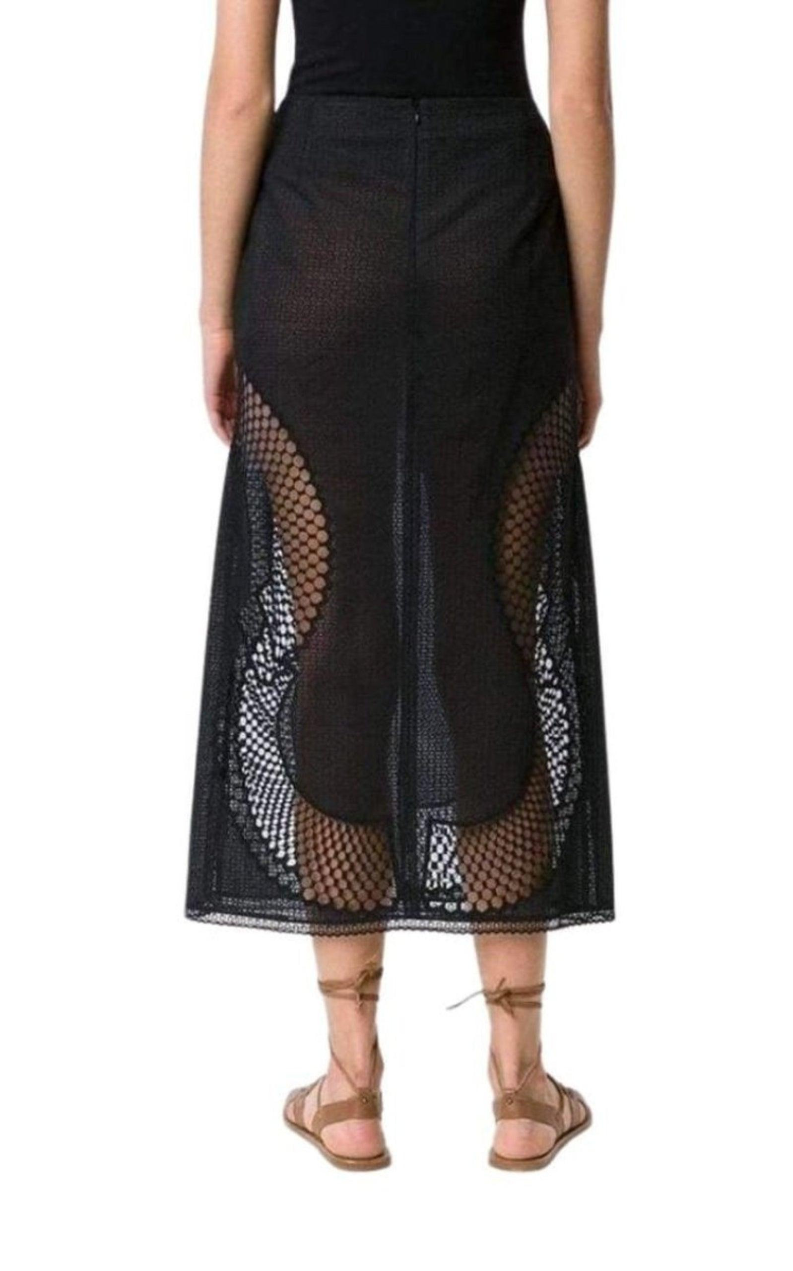 Perforated A-Line Black Skirt - 3