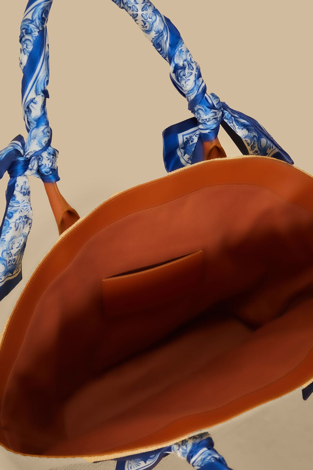 Blue Garden Tiles Raffia Shell Tote - 5