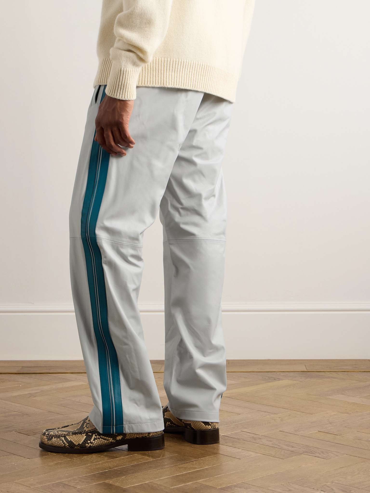 Straight-Leg Striped Leather Trousers - 4