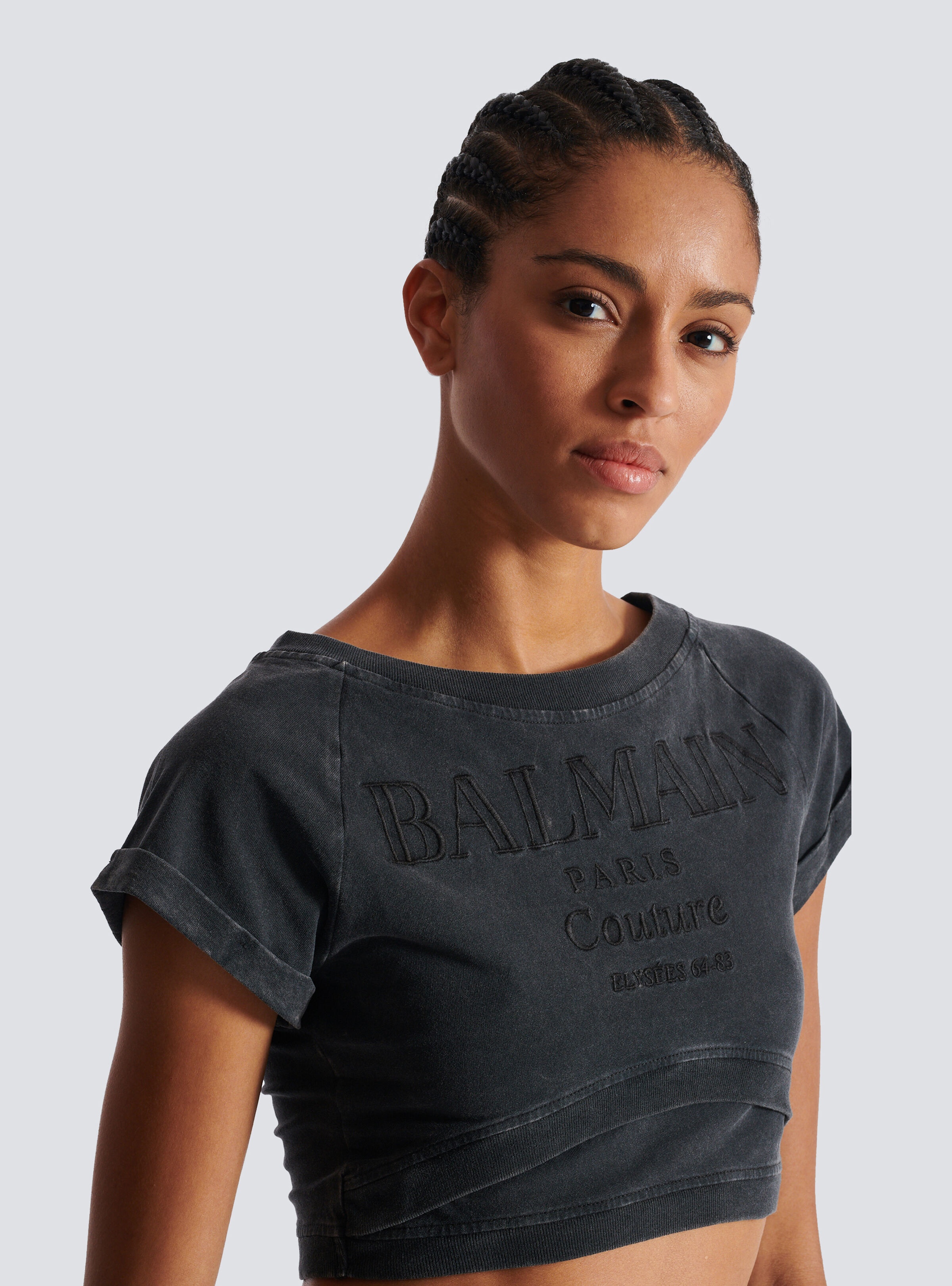 Cropped Balmain Couture embroidered T-shirt - 7