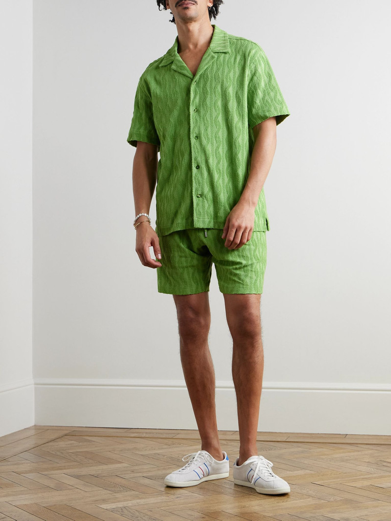 FRESCOBOL CARIOCA Augusto Straight-Leg Organic Cotton Terry-Jacquard Shorts Green outlook