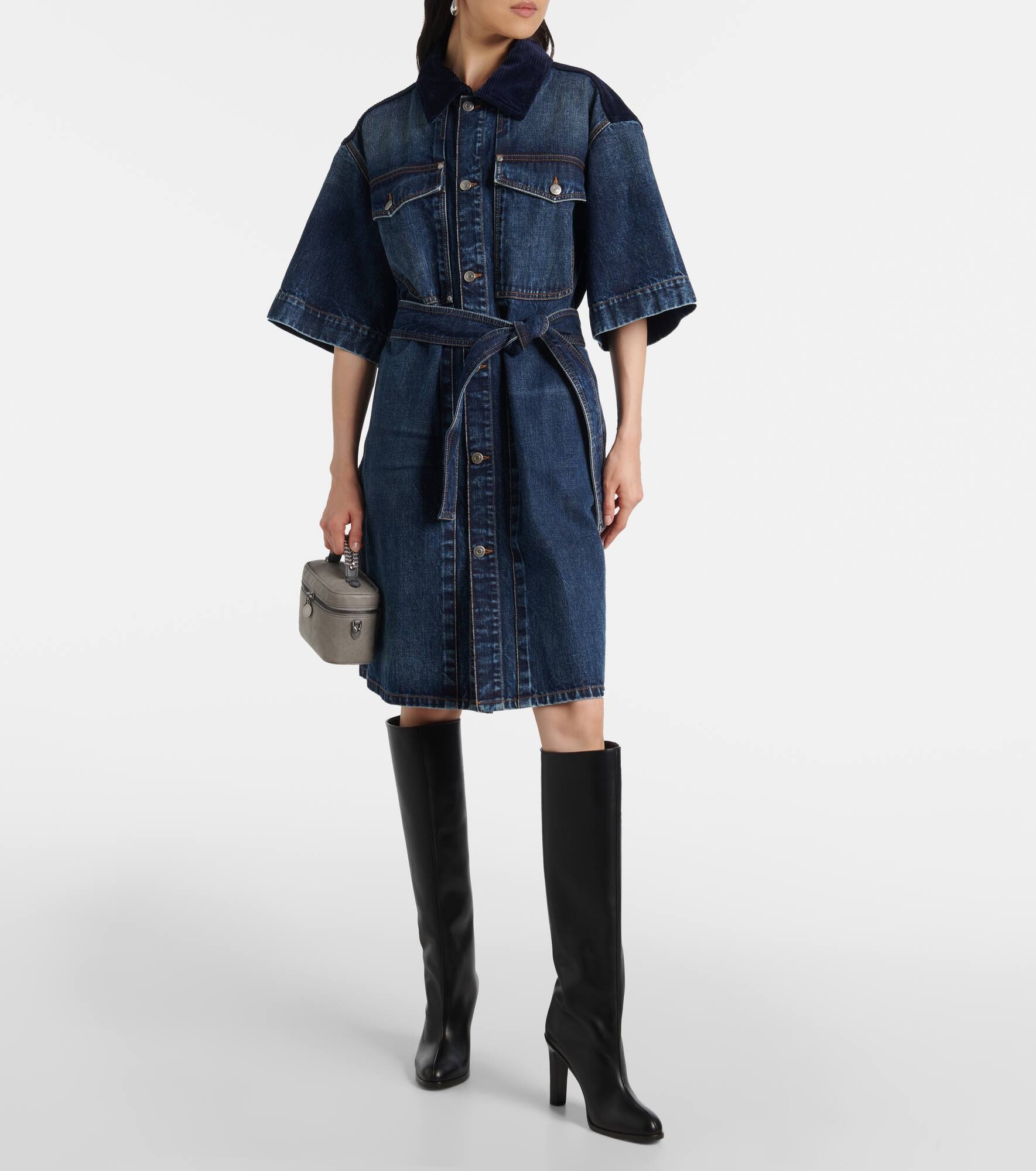 Corduroy-trimmed denim minidress - 2