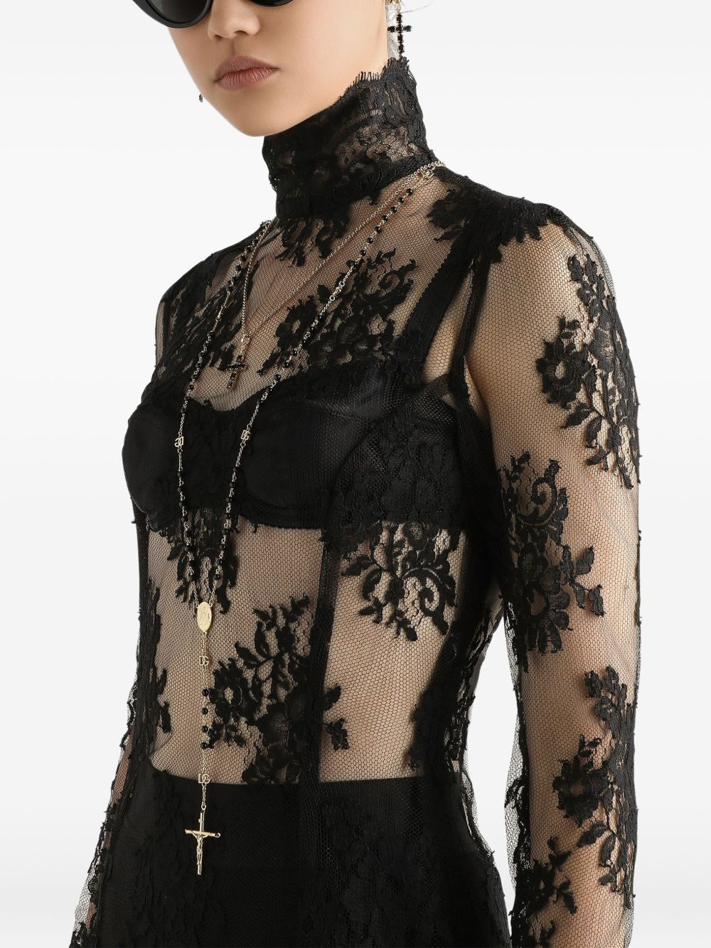 lace high-neck mini dress - 4