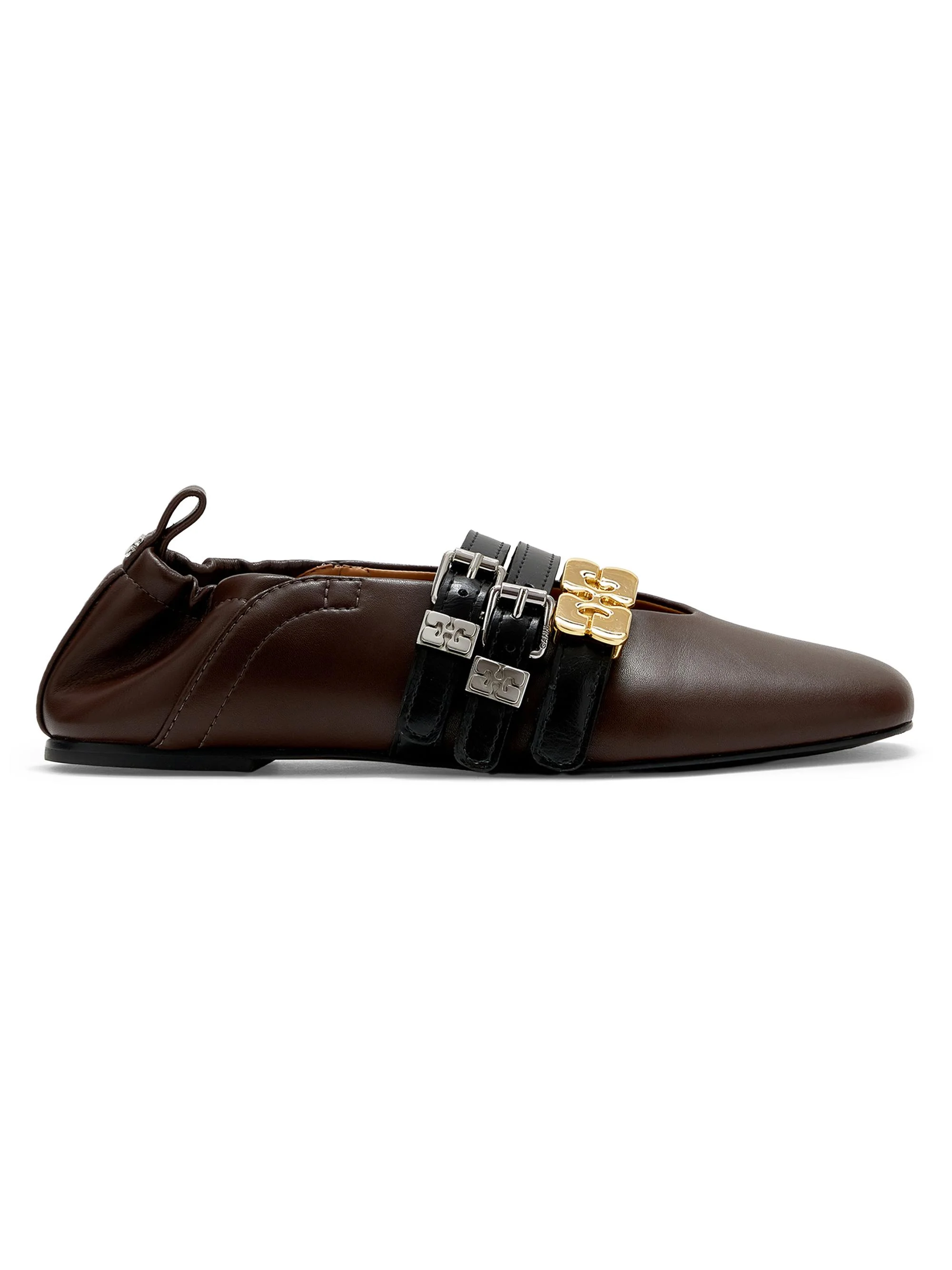 Women's Sue Triple-Strap Leather Ballet Flats - Demitasse - 1