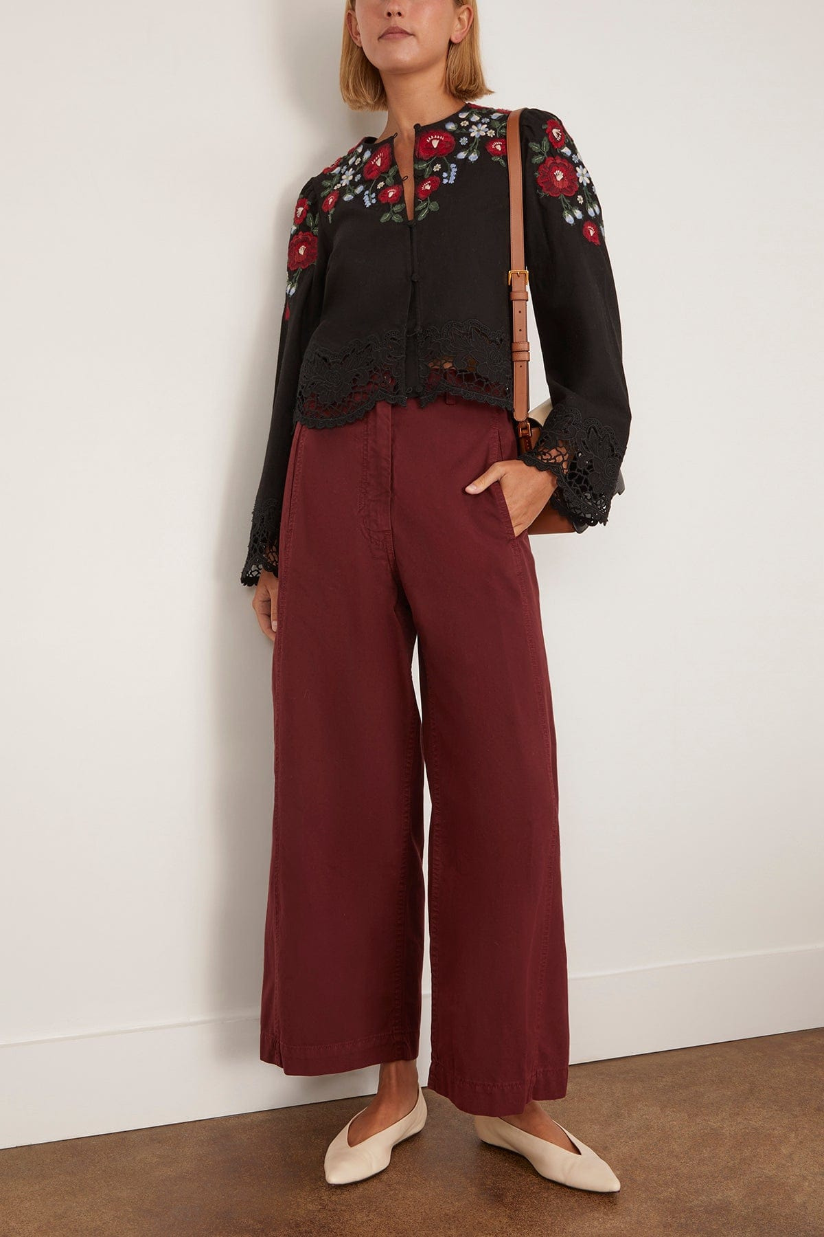 Rosaline Embroidery Long Sleeve Button Up Top in Black - 2