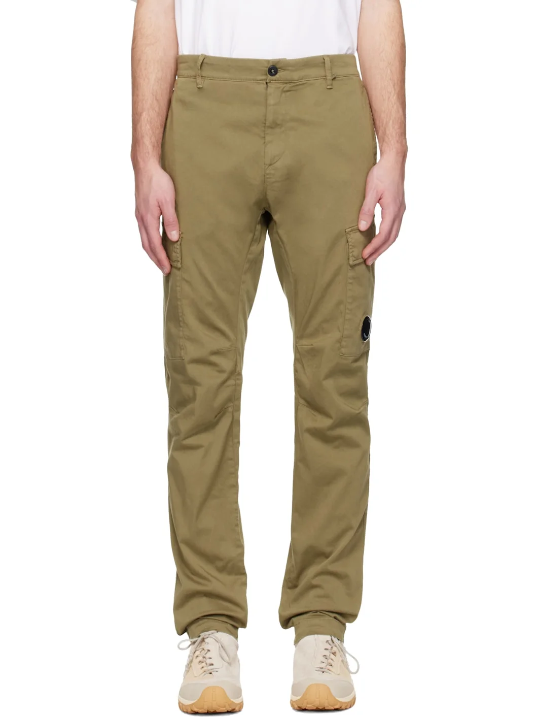 Beige Stretch Sateen Ergonomic Lens Cargo Pants - 1