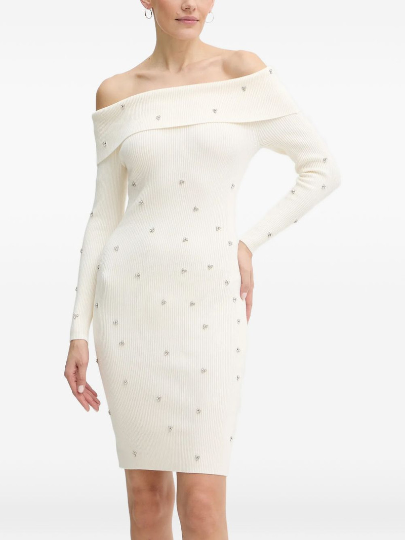 rhinestone-embellished off-shoulder mini dress 1