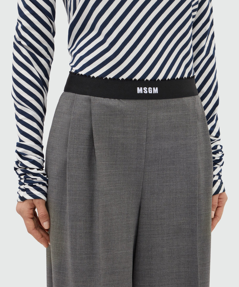Grey palazzo trousers in lightweight wool with elasticated waistband and MSGM logo 5