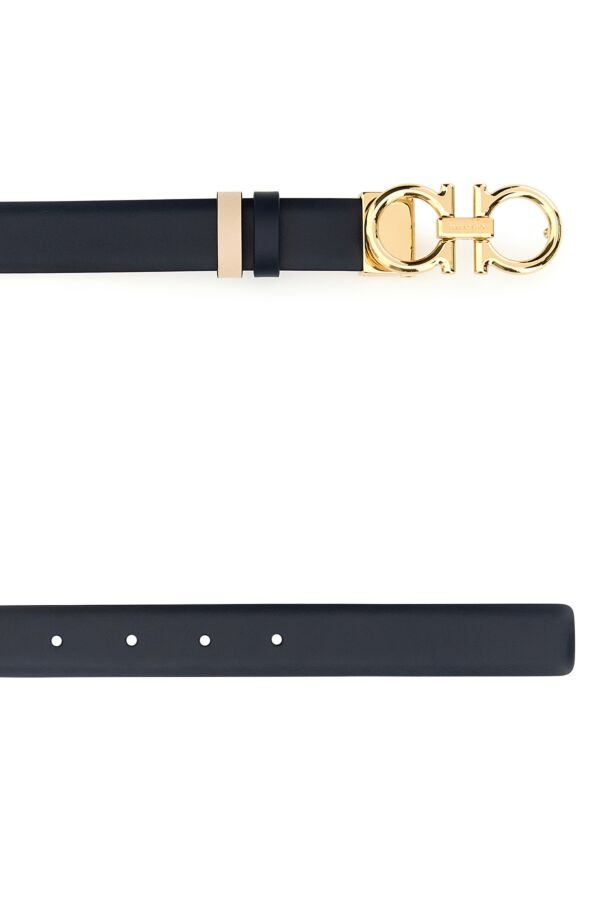 FERRAGAMO Midnight blue leather reversible belt